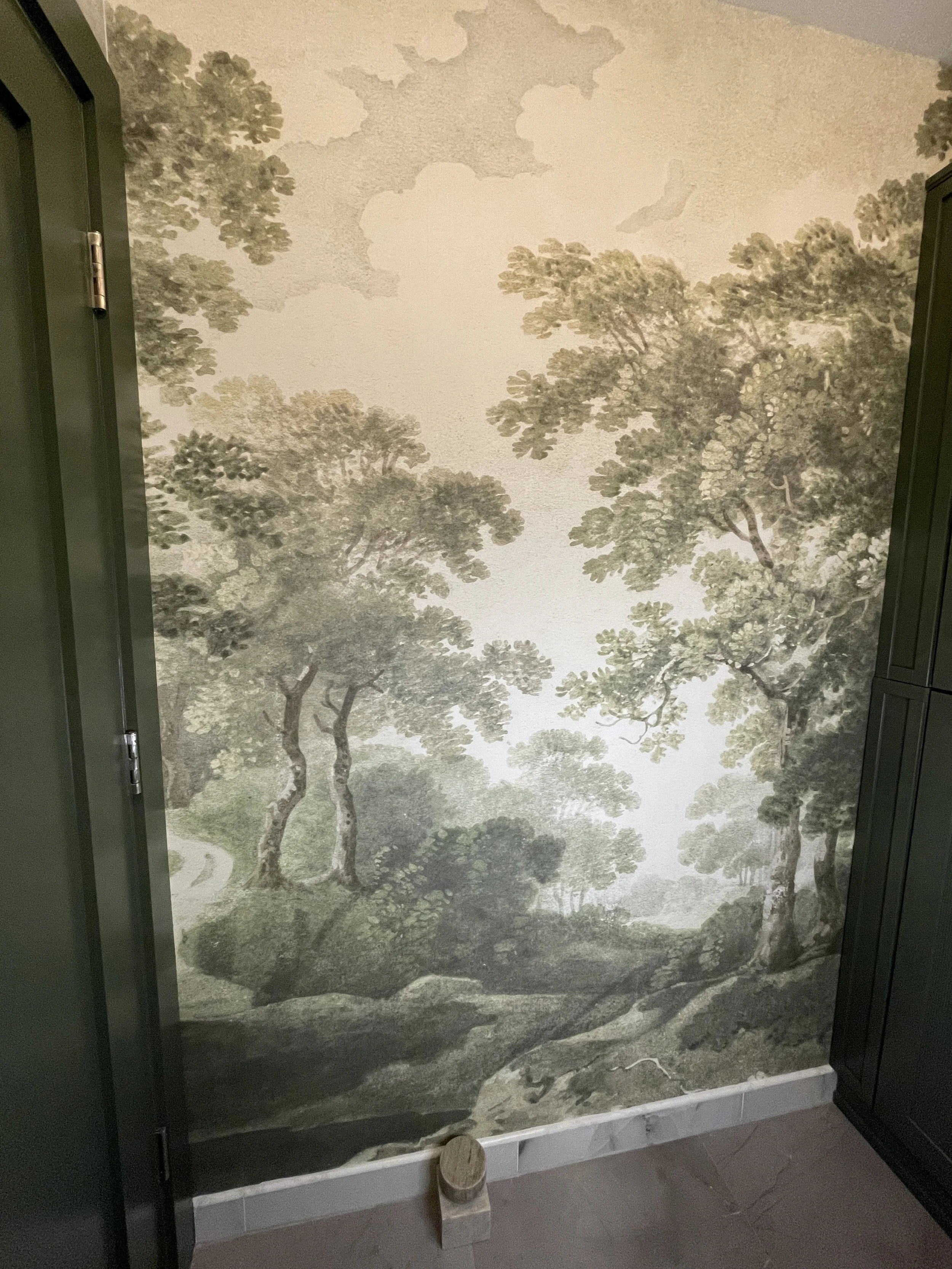 Moody Woodland Wallpaper in Powder Bathroom