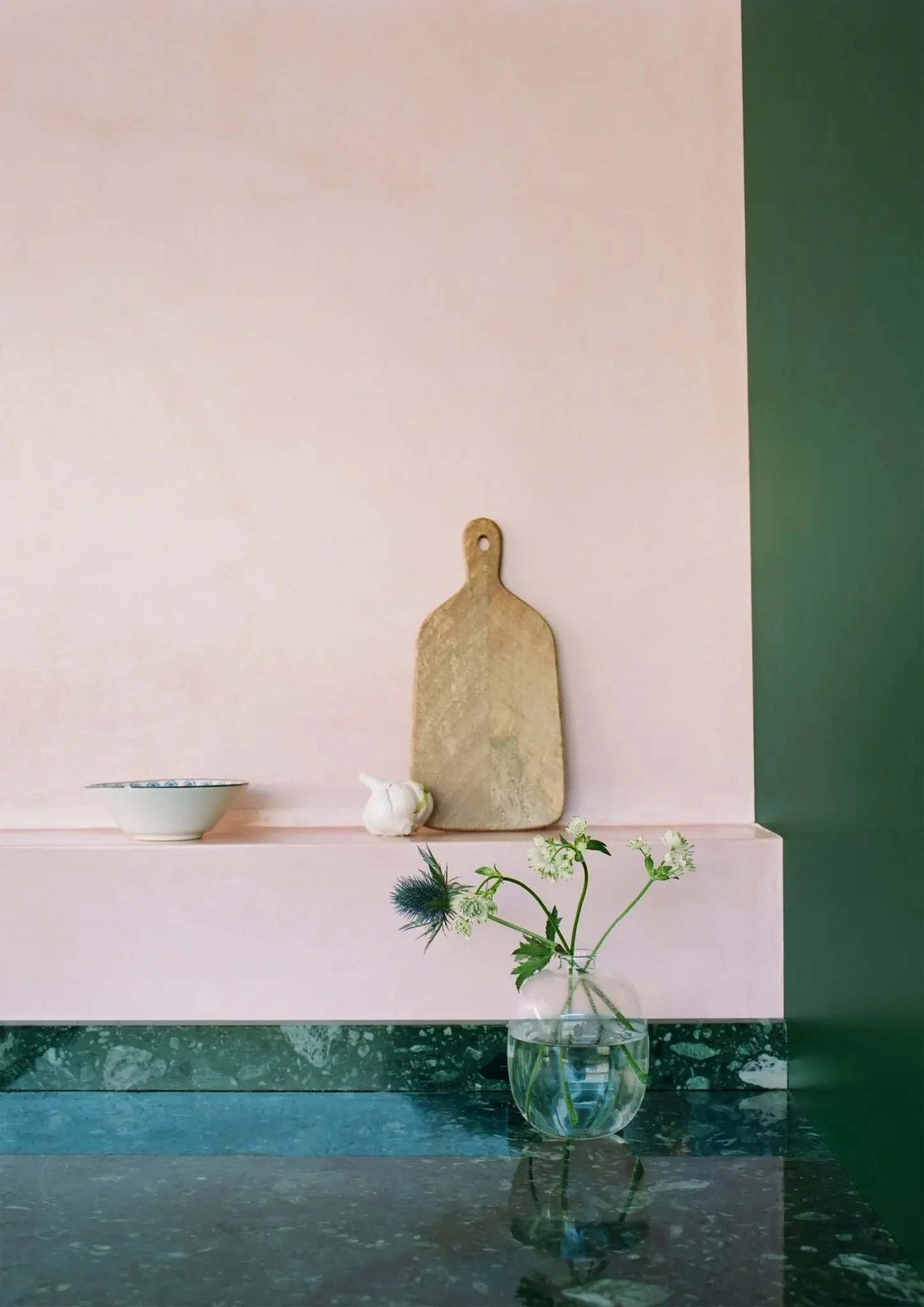 Anna Drakes Space A London Victorian kitchen IKEA cabinets Little Greene Puck marble countertop