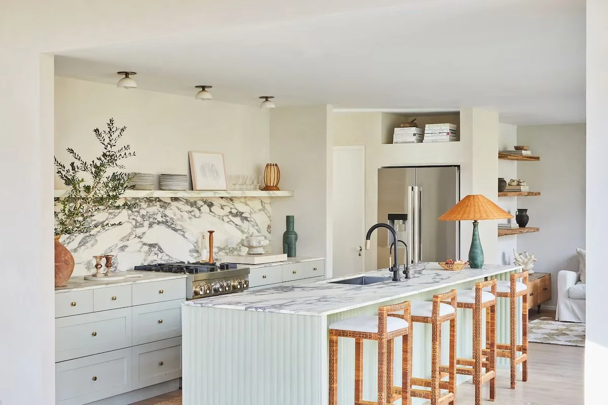 Athena Calderone Amagansett kitchen IKEA SEKTION cabinets Semihandmade Farrow and Ball Calacatta marble