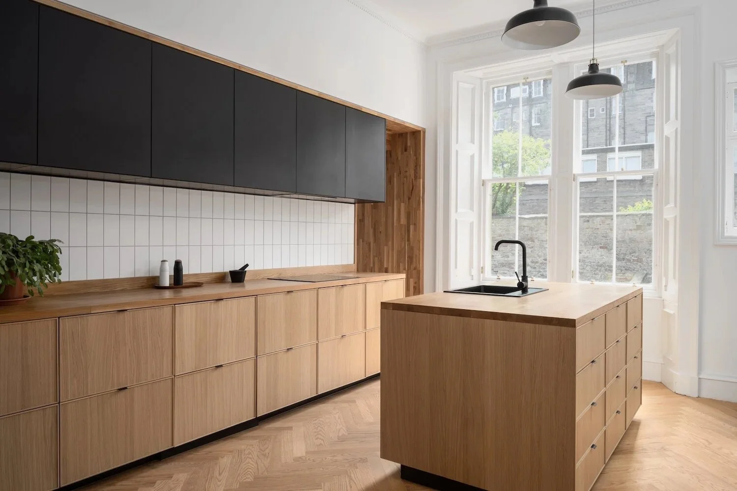 Luke McClelland Edinburgh IKEA kitchen matte black oak veneer stave oak countertop