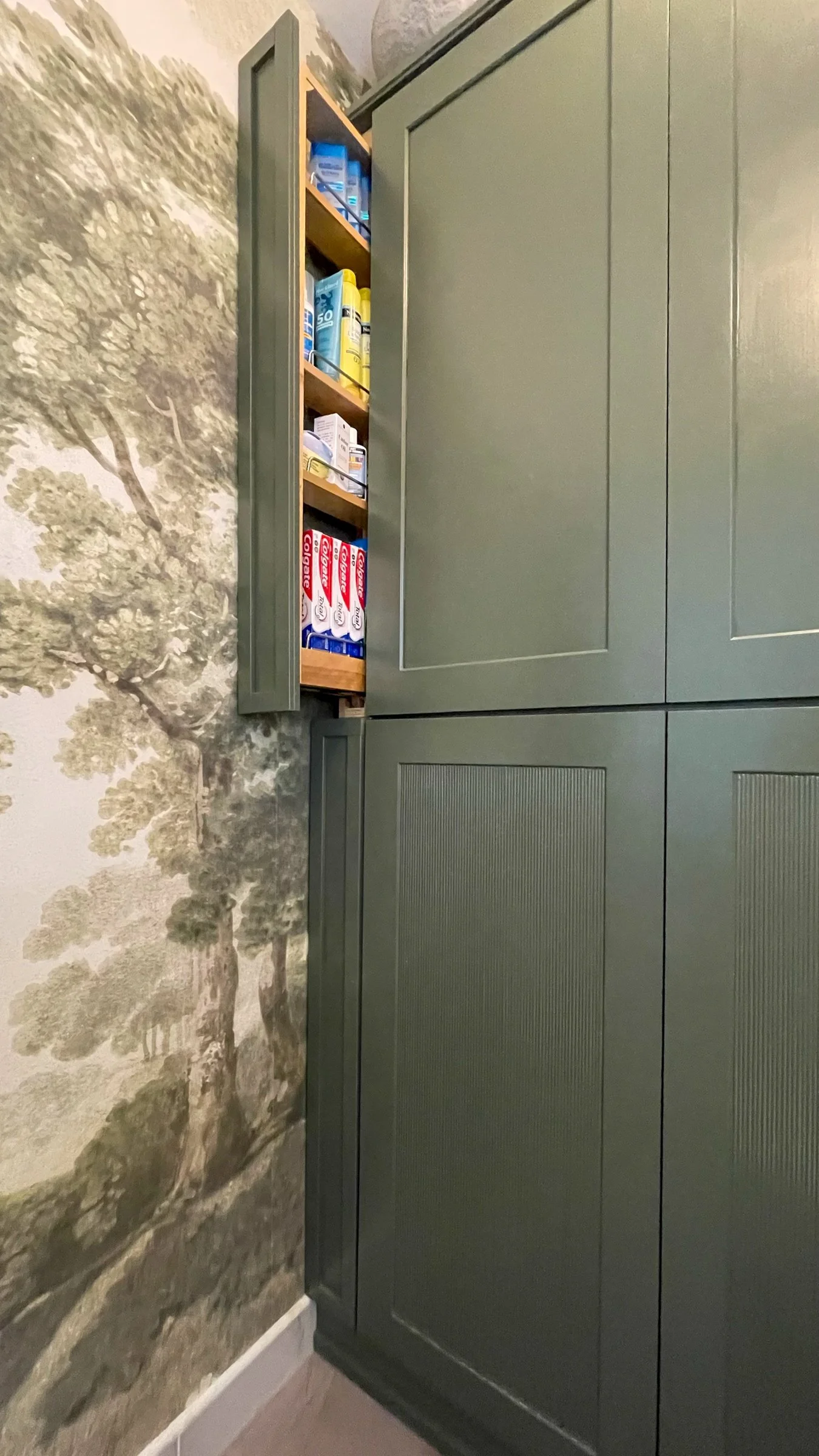 Installed Rev A Shelf Wall Filler Pullout Open