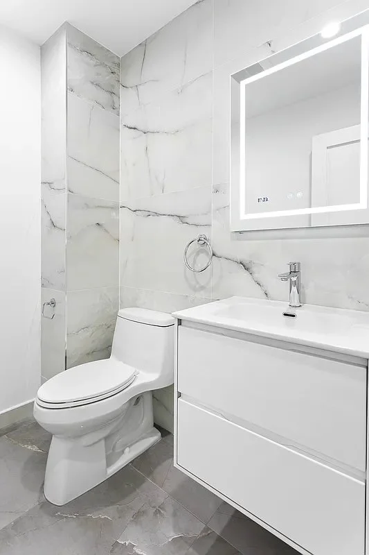 Builder Grade Powder Bathroom Minimalist Gray White
