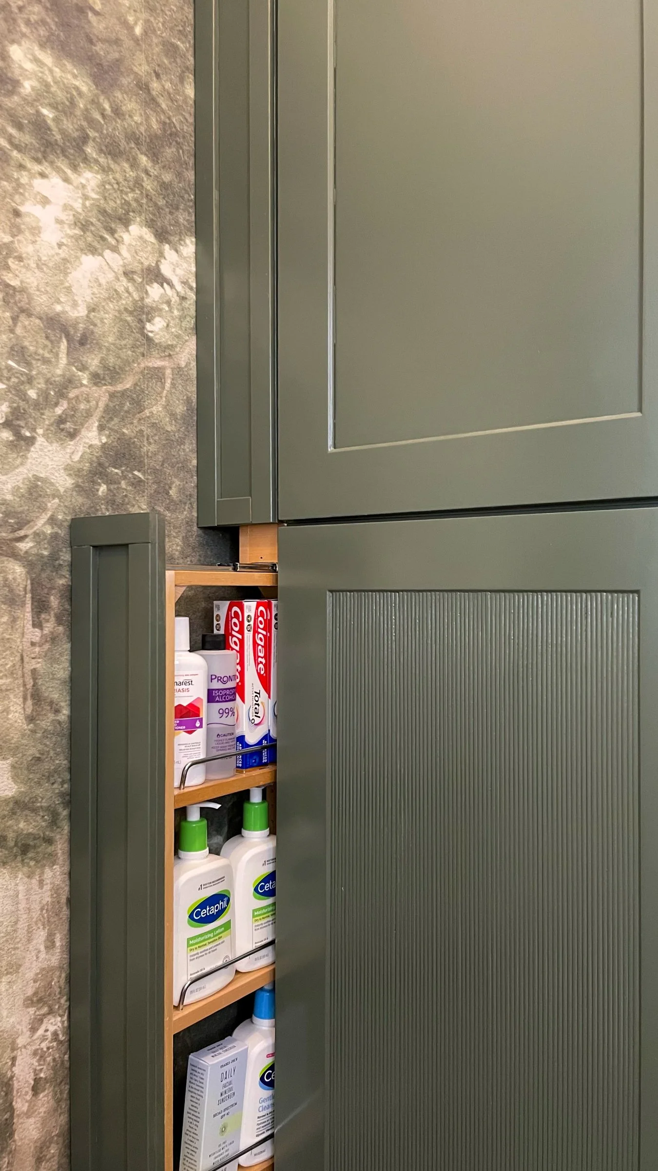 Installed Rev A Shelf Wall Filler Pull-out Open