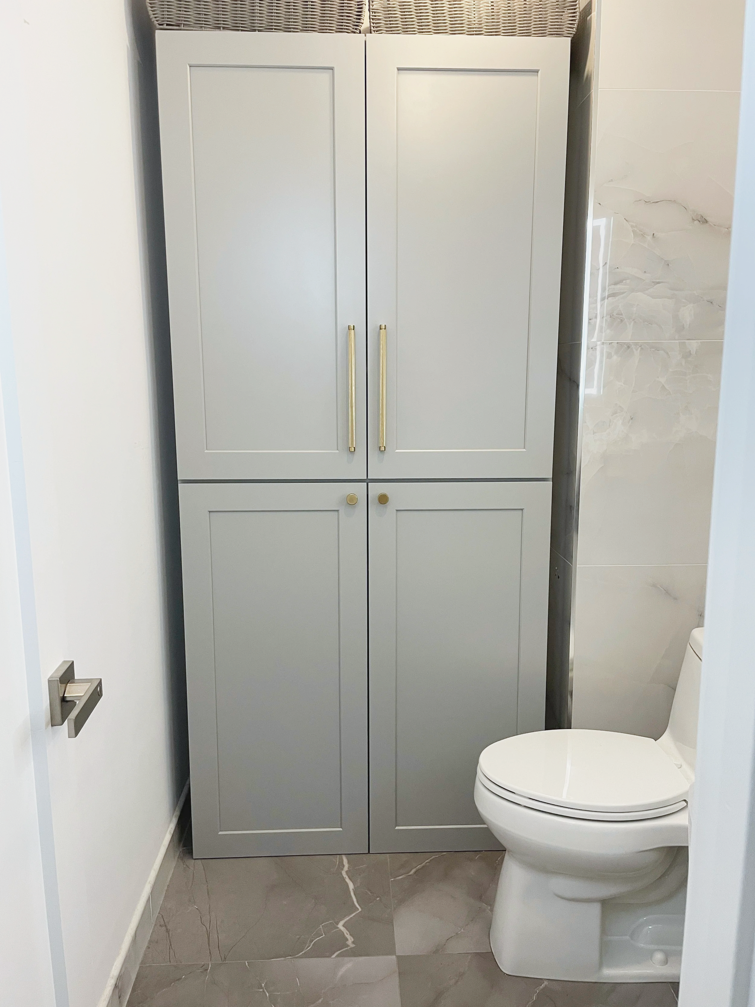 Narrow Storage Cabinet in Small Powder Bath