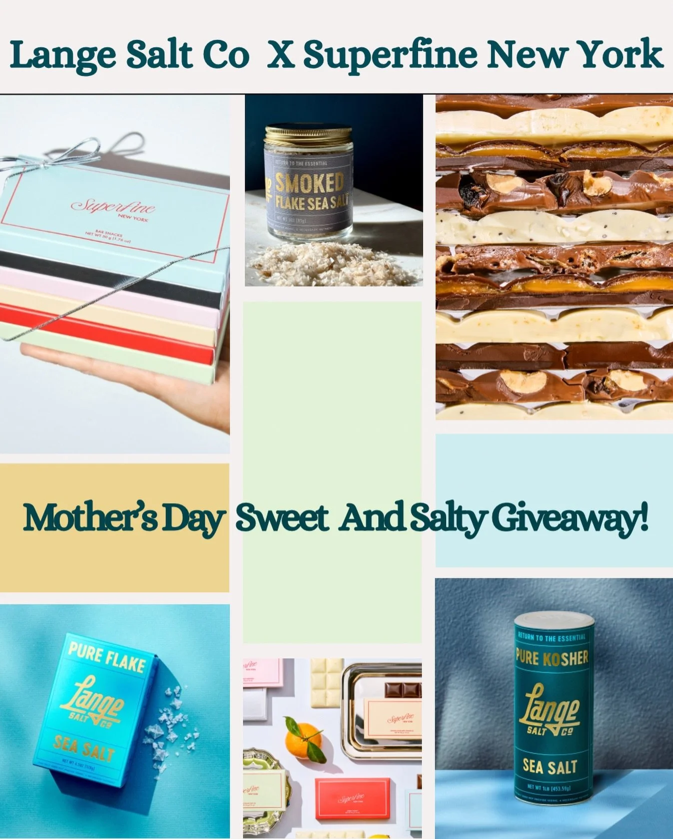 🍫THE ULTIMATE SWEET + SALTY MOTHER&rsquo;S DAY GIVEAWAY 🧂

Lange Salt Co has teamed up with @superfinenewyork &mdash;  we are two small-batch, handcrafted brands, excited to treat a a lucky winner to the perfect balance of a sweet + salty gift bund