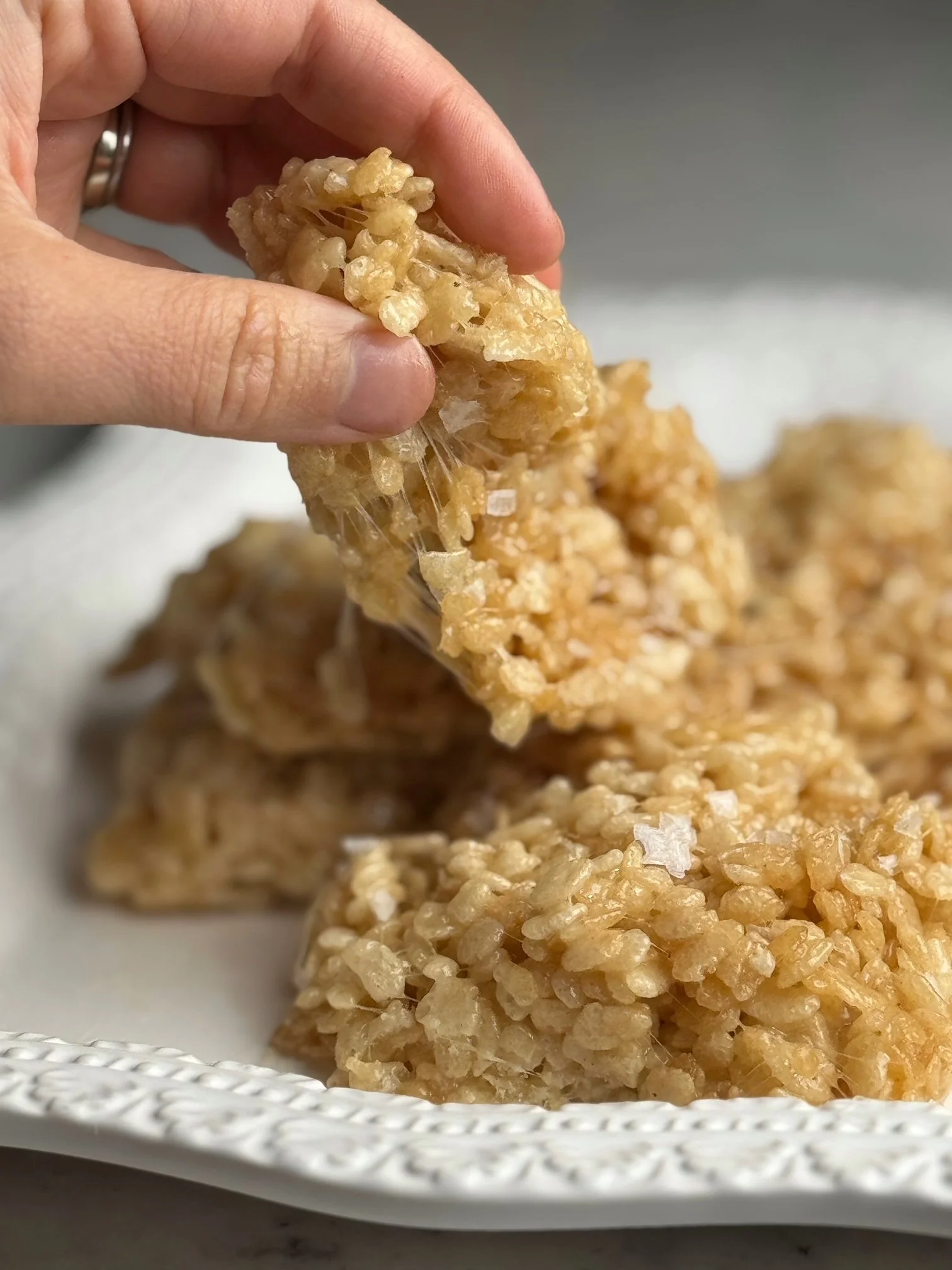Brown butter Rice Krispy Treats finished with Lange Salt Co. flaky sea salt