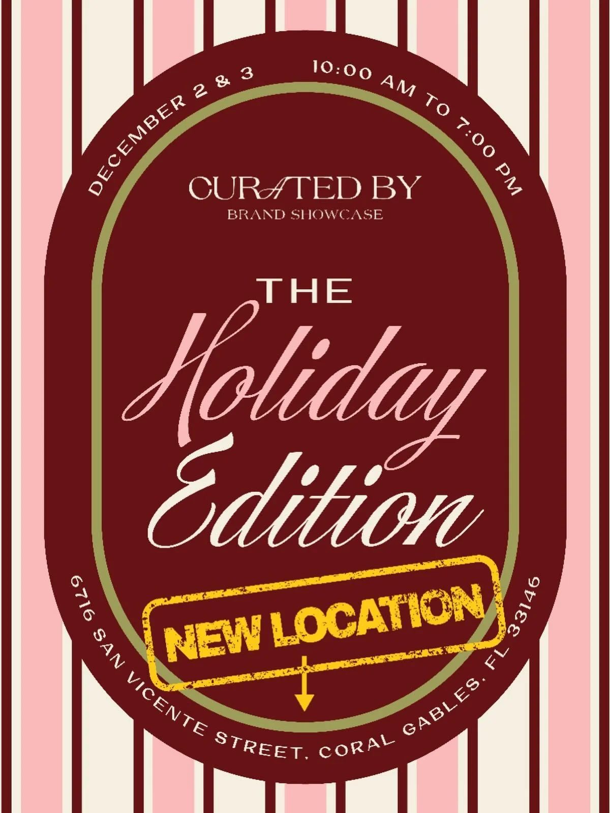 ✨ New Location Alert! ✨
We&rsquo;ve moved THE HOLIDAY EDIT to a beautiful new venue:

📍 6716 San Vicente Street, Coral Gables
📅 WEDNESDAY, December 3rd
🕘 10AM&ndash;7PM

Everything else remains the same &mdash; incredible designers, exclusive piec