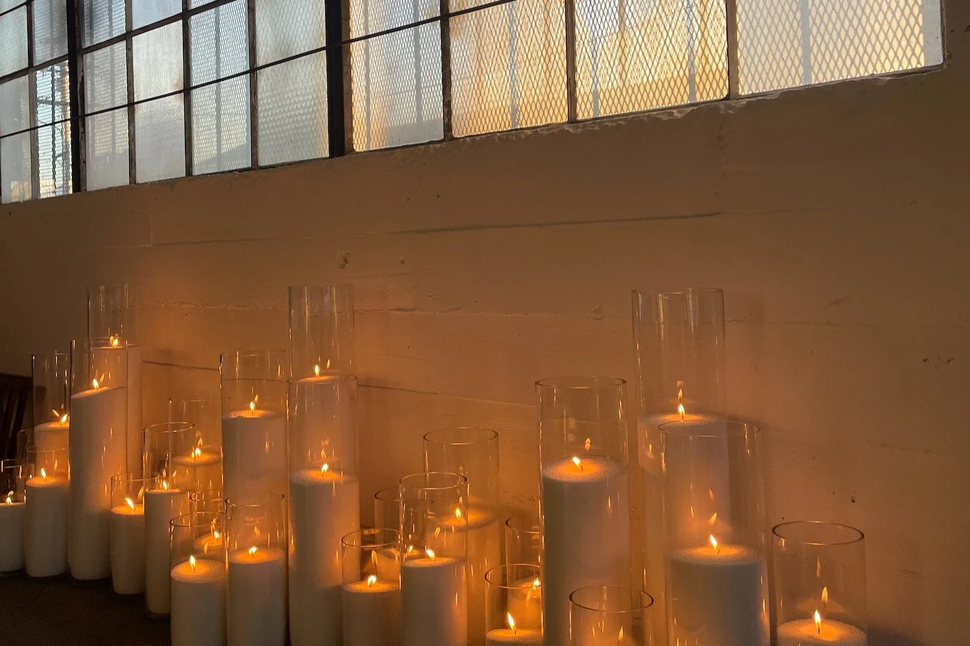 Candles lit at night for a wedding in DTLA