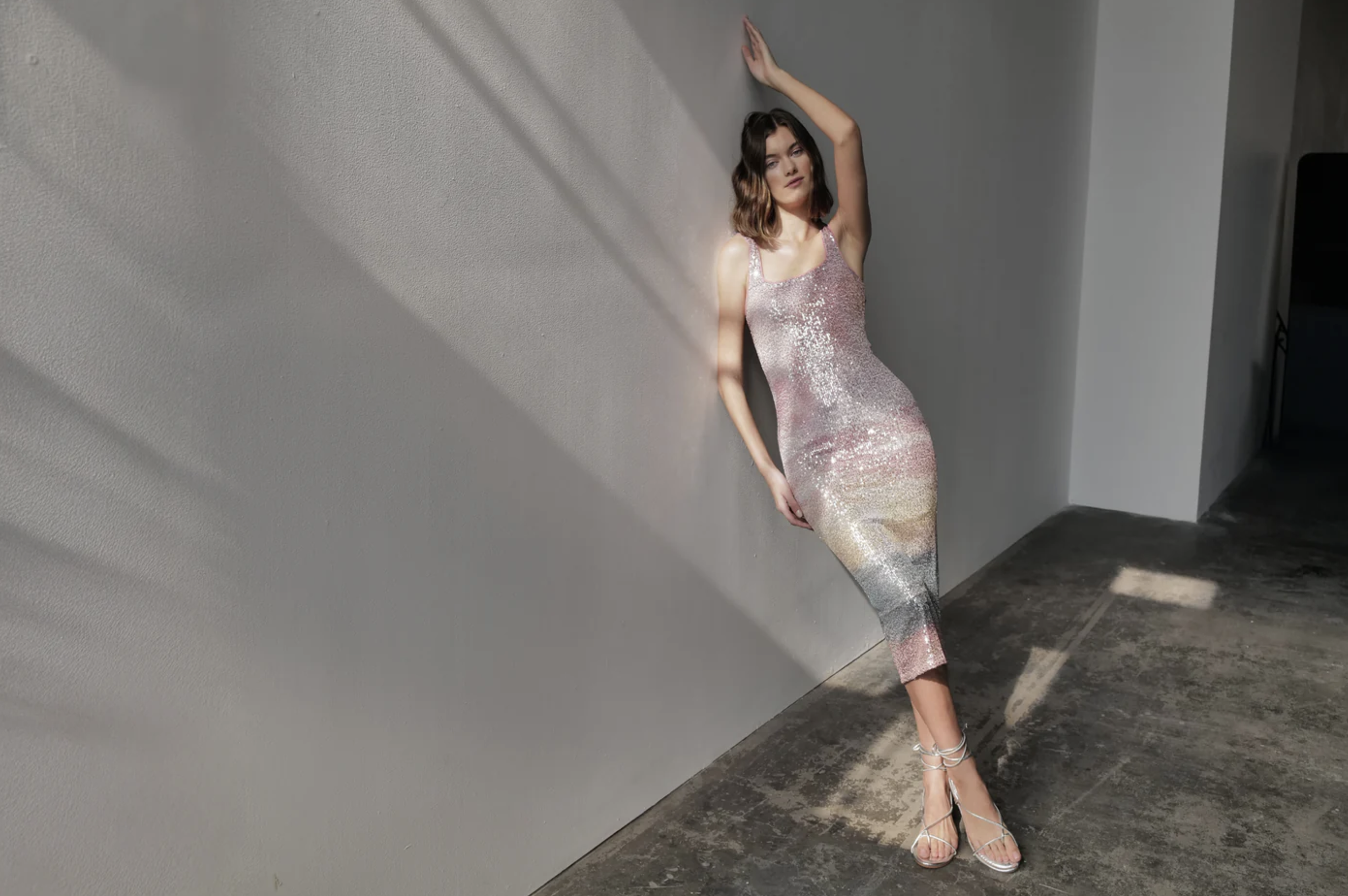 A photo is taken of a model in natural daylight in downtown Los Angeles at Mica Studios