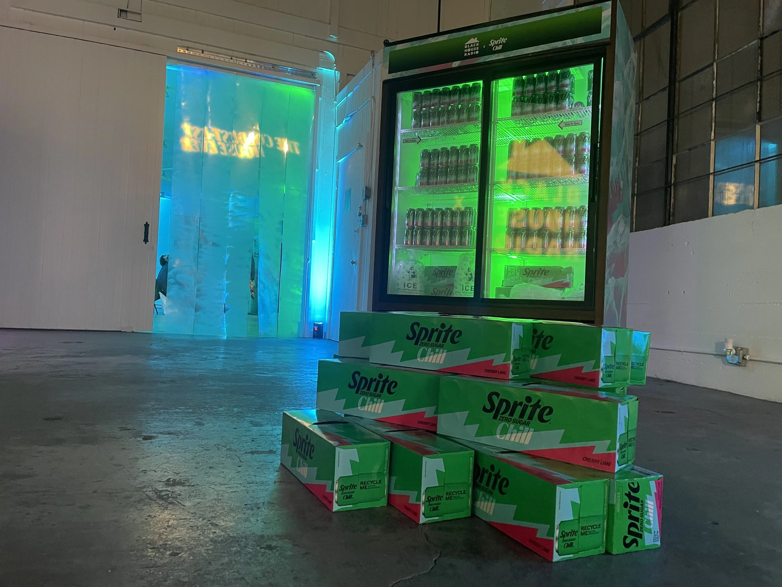 Freezer full of Sprite at new launch event at Mica Studios