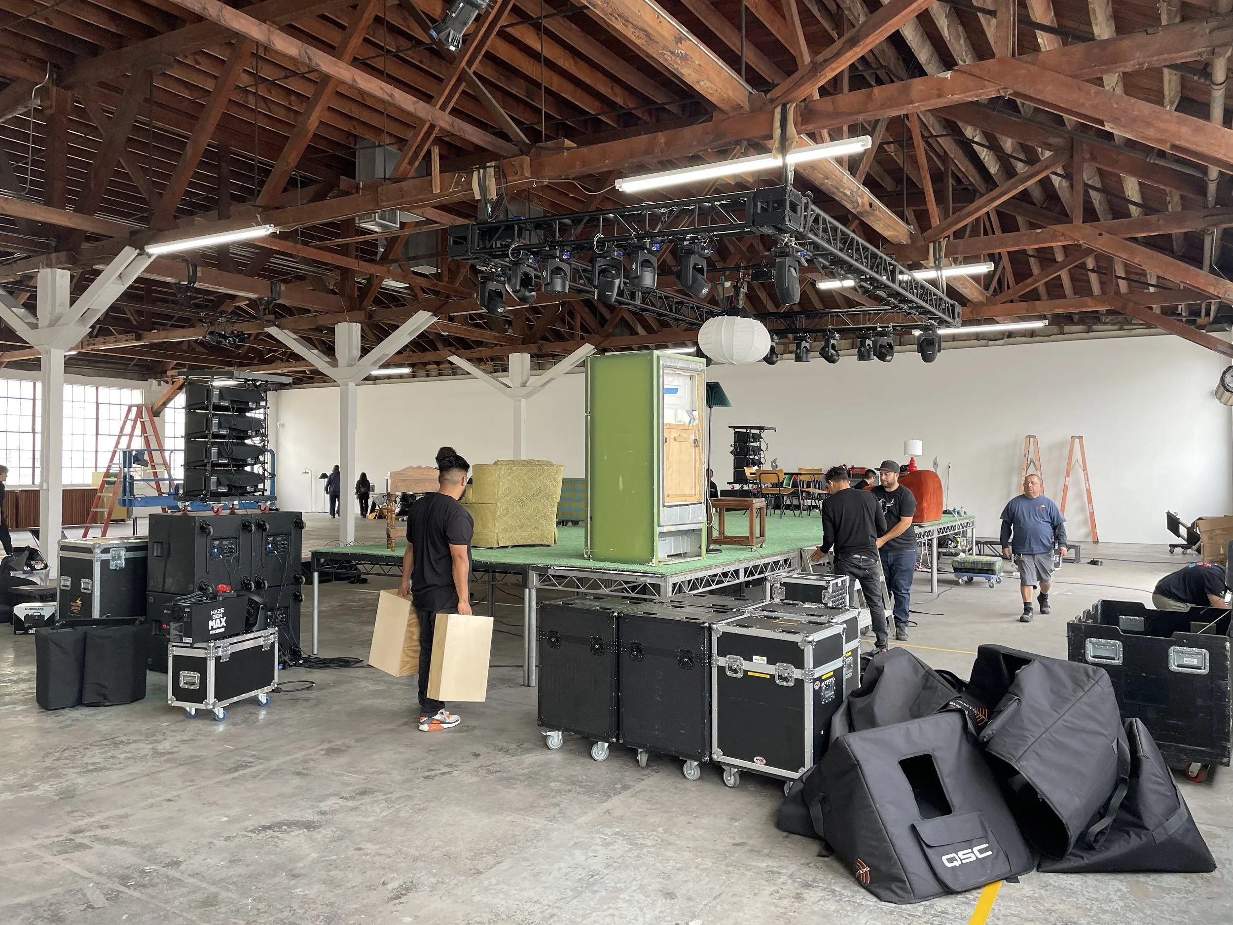 Stage being setup for a concert at Mica Studios