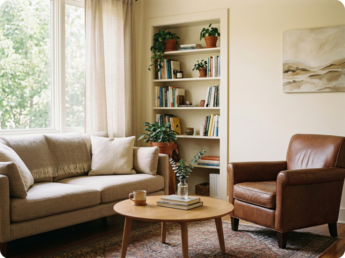 Therapeutic office setting for EMDR therapy and trauma processing in Vermont