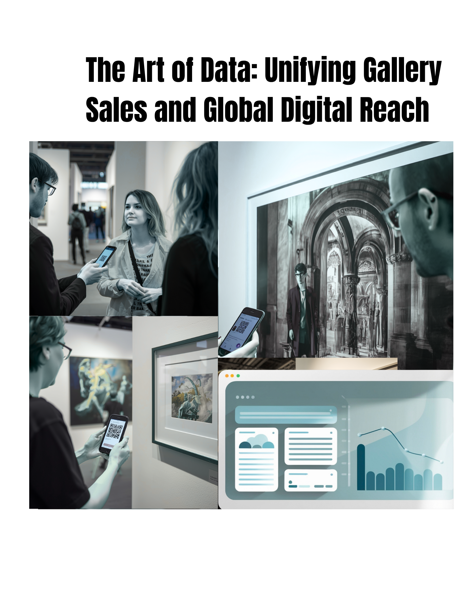 People using smartphones to scan QR codes at art galleries.