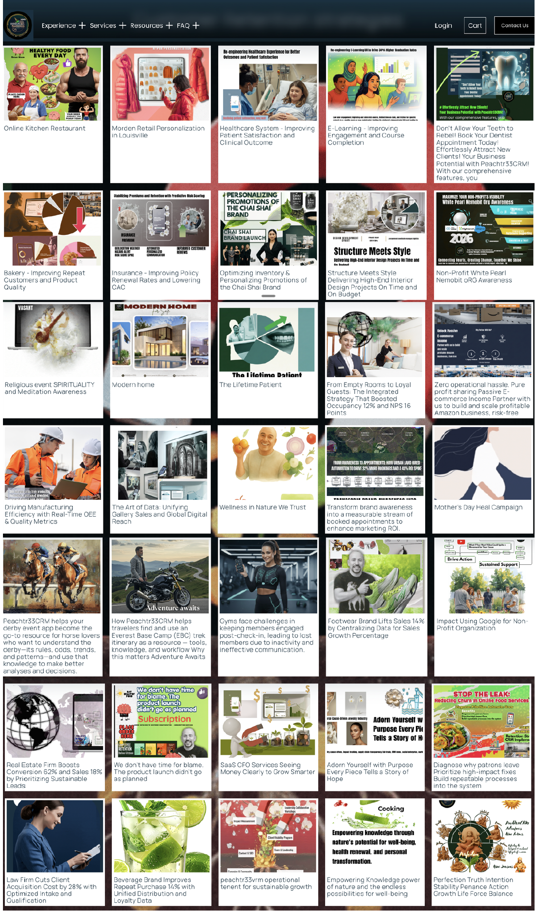 A collage of various business and lifestyle-related images, including healthcare, technology, real estate, retail, food, sports, automation, and marketing, arranged in a grid format.