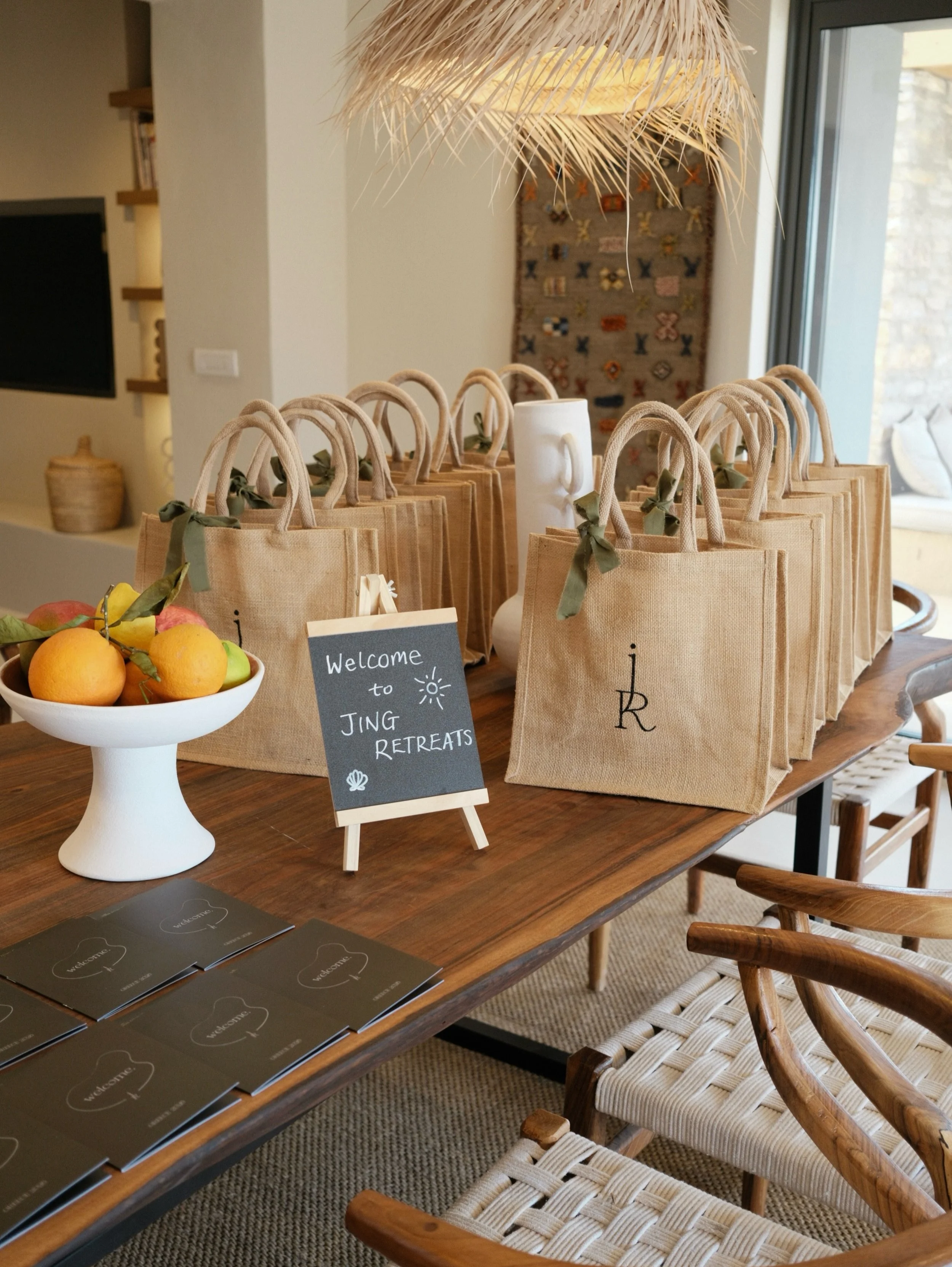 We love arrival day at @jingretreats, meeting your new buddies for the week, receiving your curated gift bags full of extra treats, and your personal welcome booklet ✨ every detail is carefully planned ready for you 💛