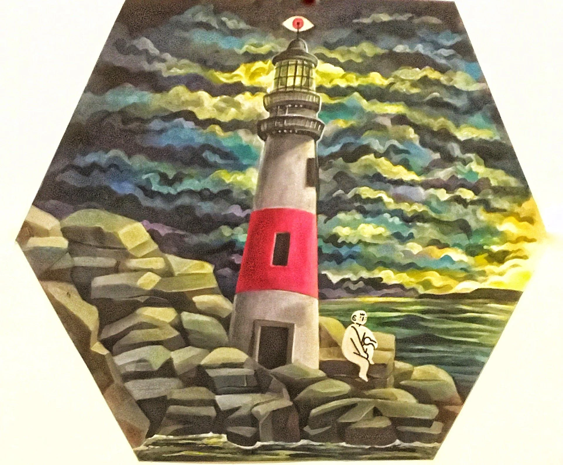 Acrylic painting of a mysterious lighthouse...