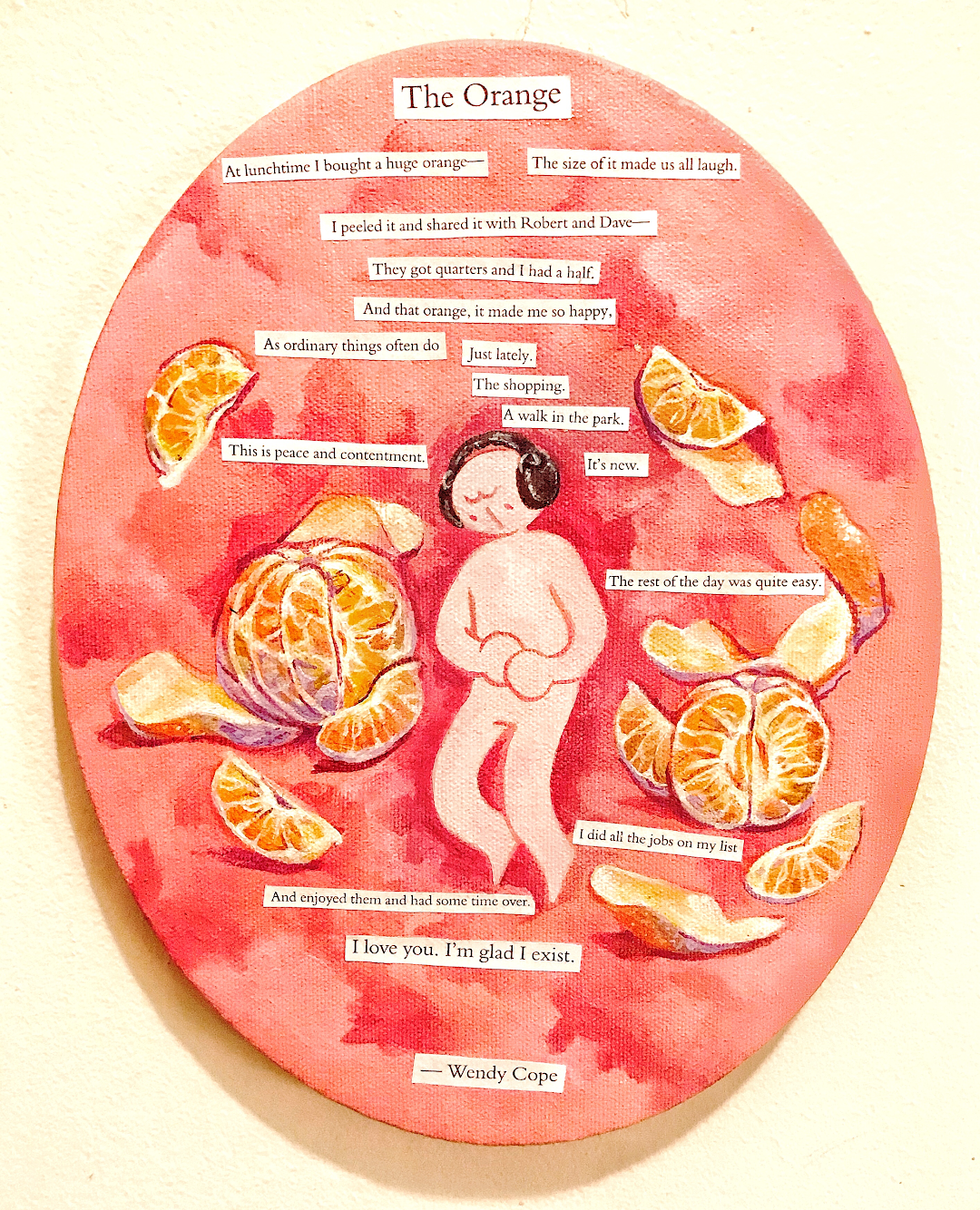 A small acrylic painting inspired by "The Orange" by Wendy Mass