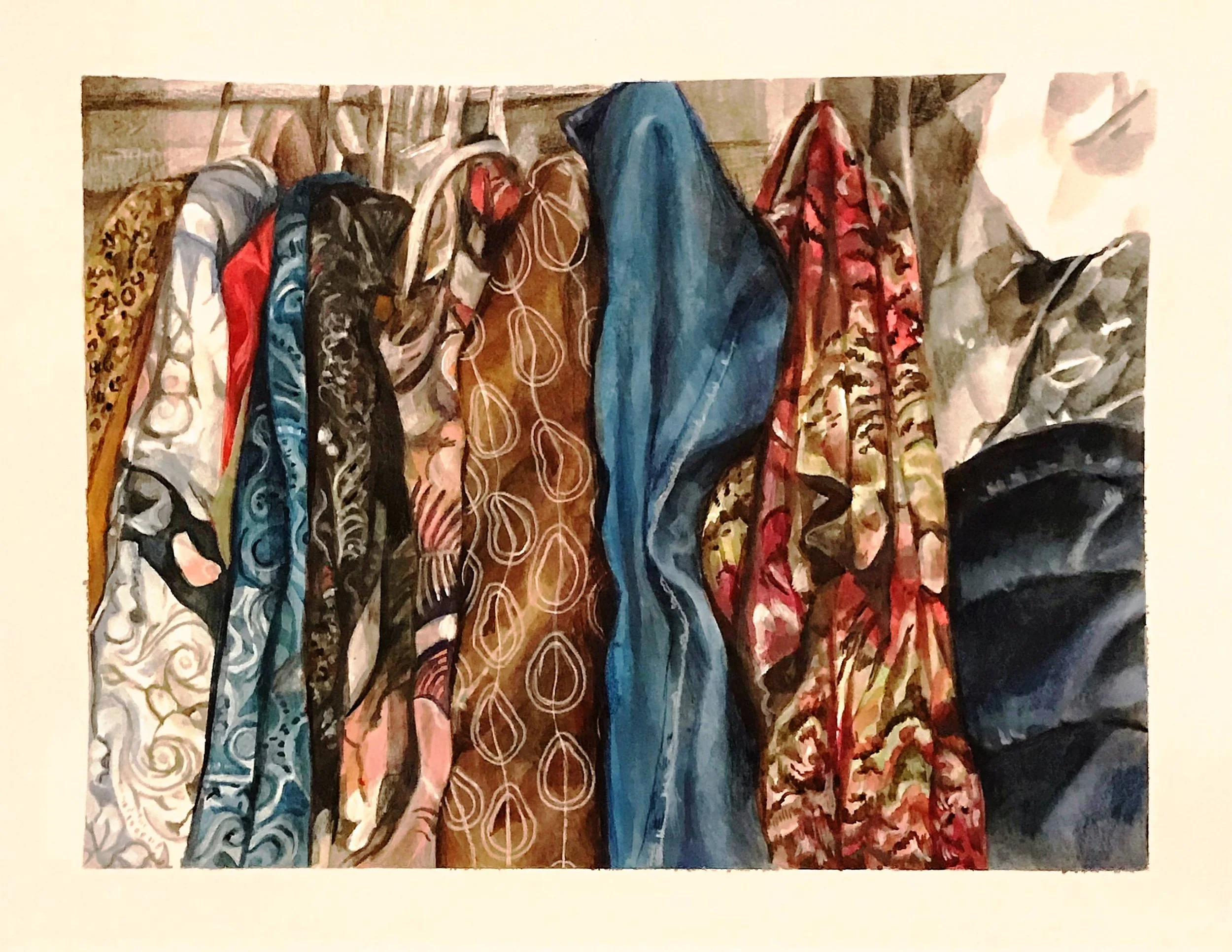 Gouache/colored pencil study of my closet