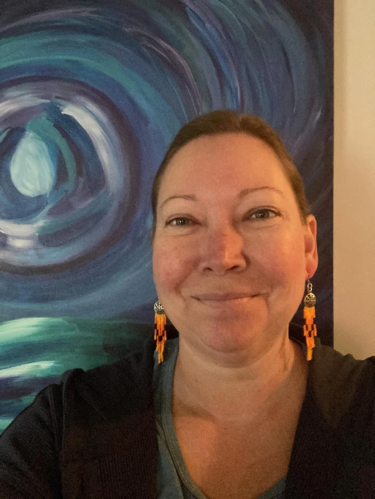 Wearing my Halloween fringe from @miikanajewels and all blue for the game tonight! 
Happy Halloween/Jays game 🤞 

#letsgobluejays #darkandstormy #beadedearring #fringeearrings #spookyseason🎃