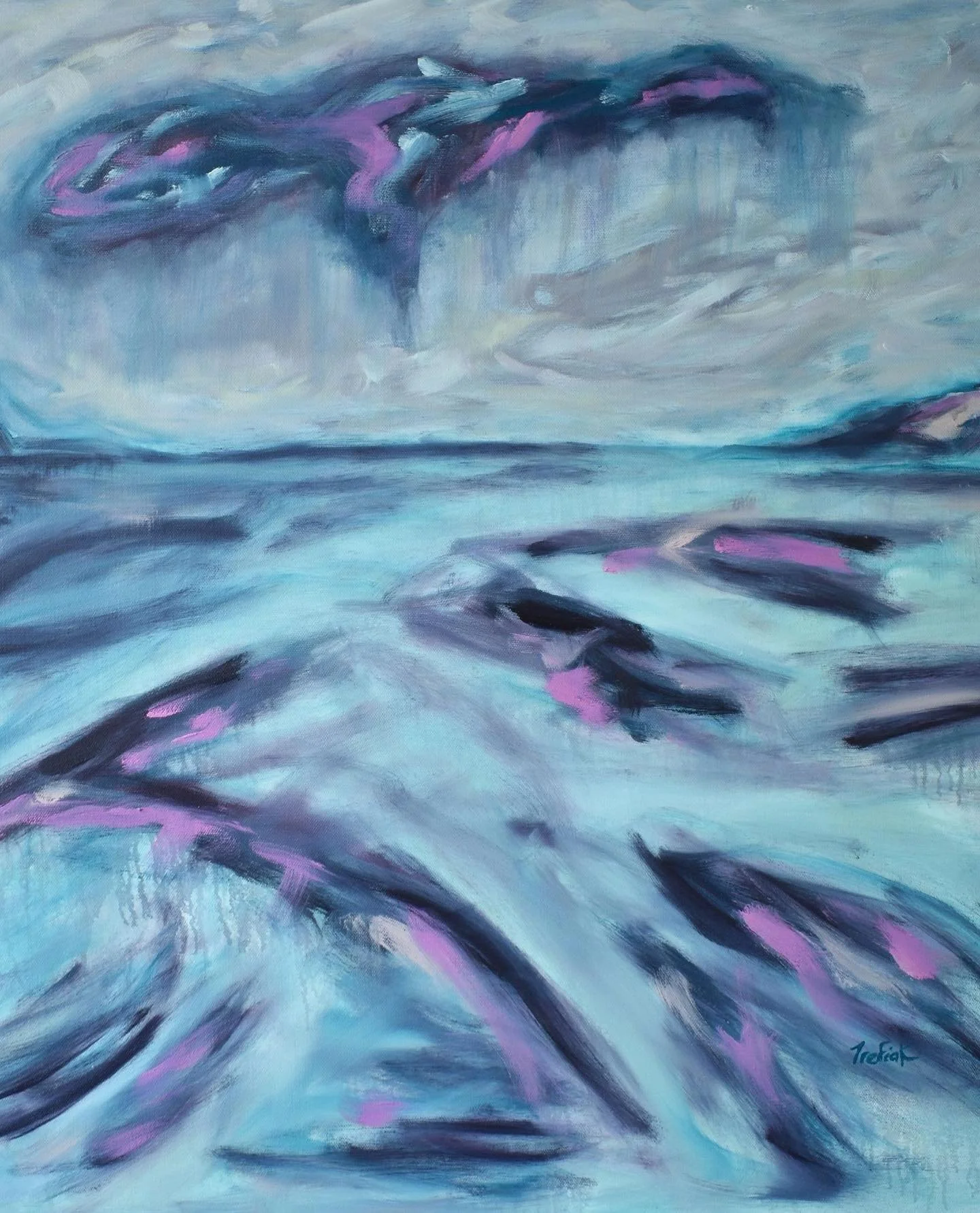 &lsquo;She Spoke With A Voice That Disrupted The Sky&rsquo;
Is still one of my favourite paintings of Lake Superior and her power. 

It represents the sacred feminine of all women - and us Anishinaabe Kwewag (women) having the role of being water pro