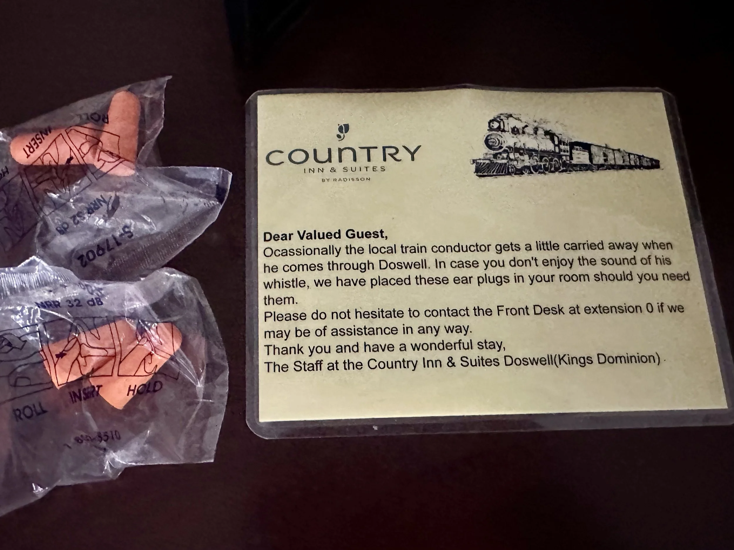 Our hotel is 40 feet from the railroad tracks