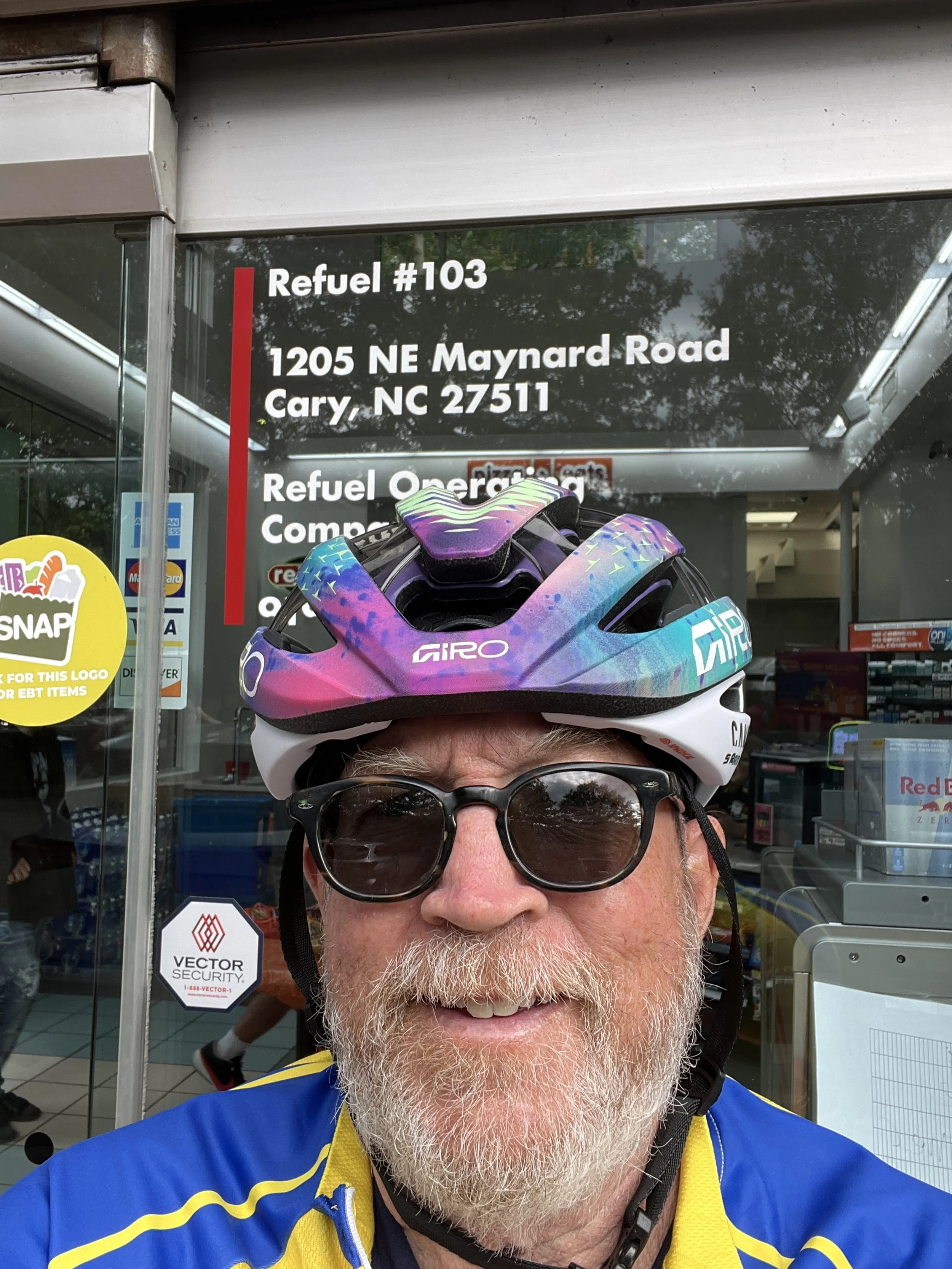 Mike Maynard selfie - note the address in the window