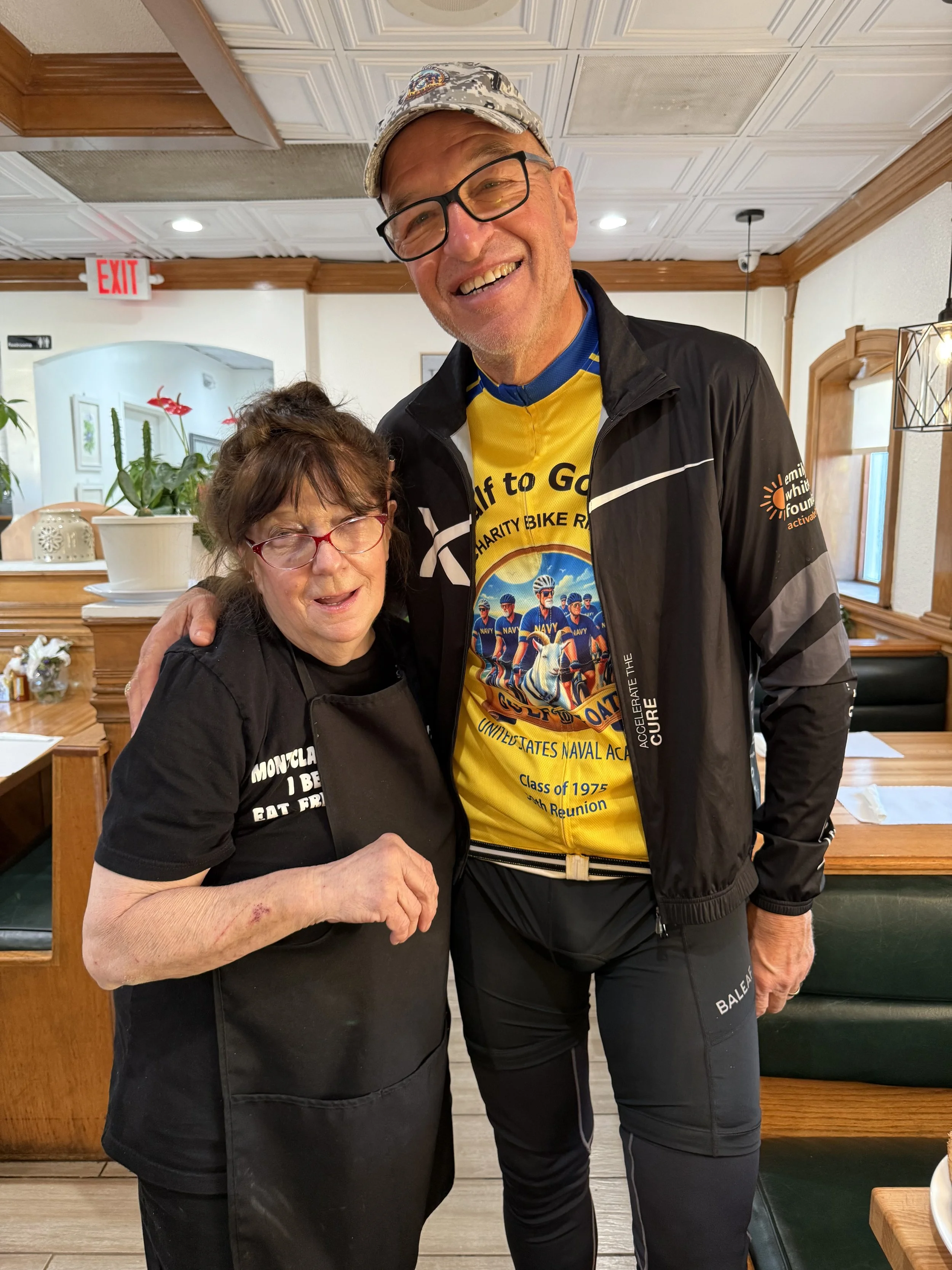 Jeff and our hard working waitress at breakfast