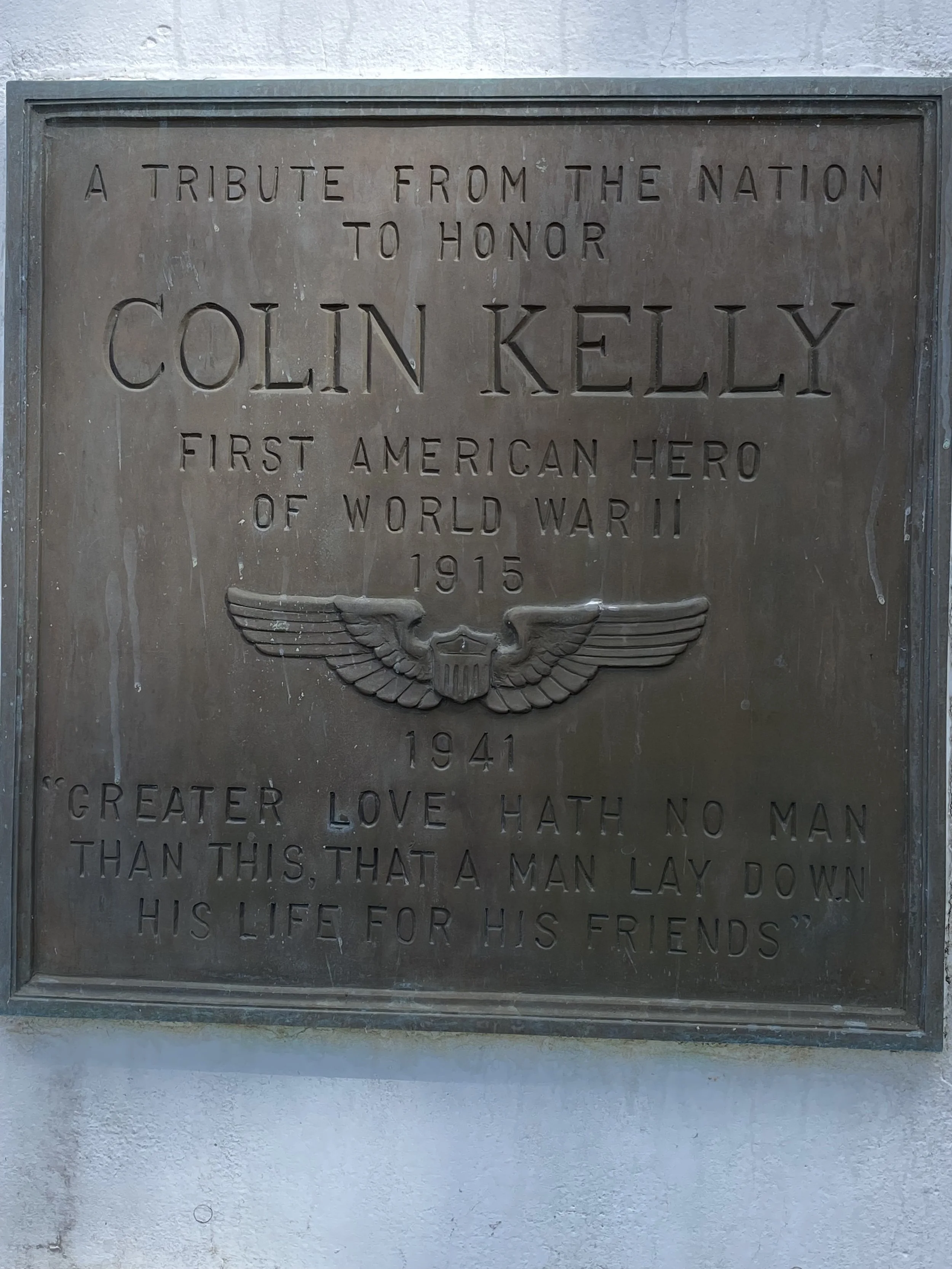 Monument dedicated to Colin Kelly, B-17 Pilot KIA during Dolittle's Raid on Japan