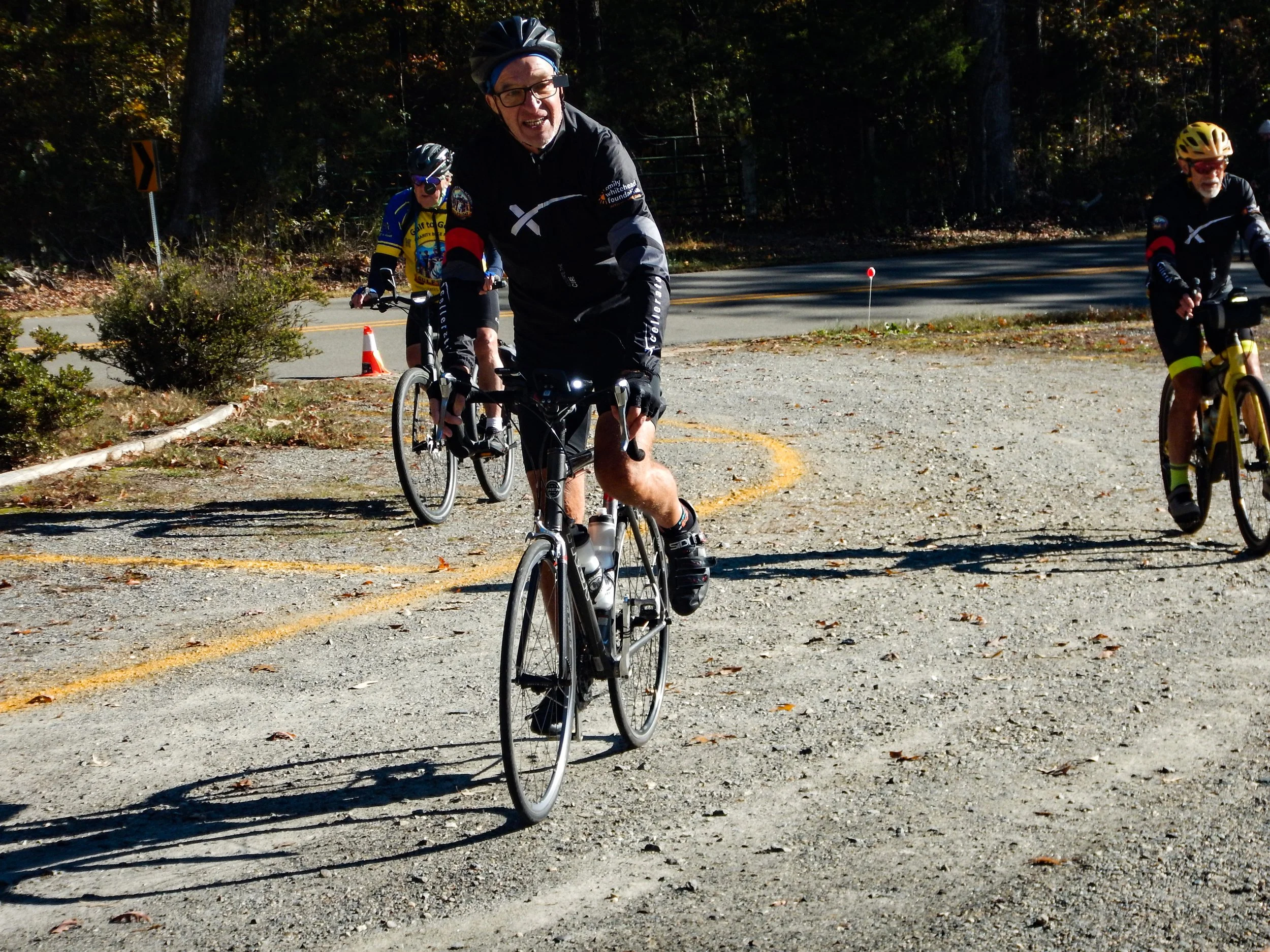 Riders arriving at morning rest stop