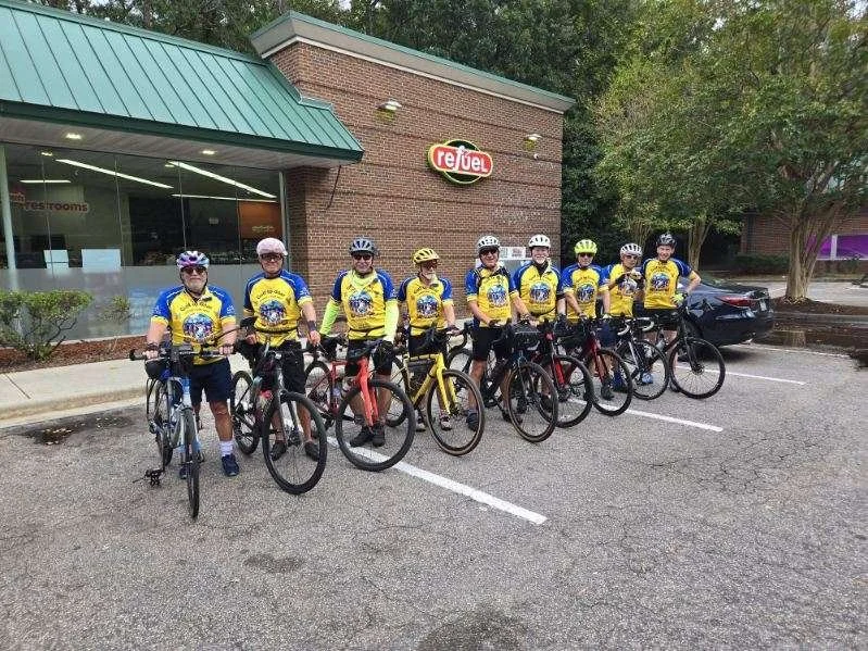 Nine riders assembled for a grand procession into Raleigh