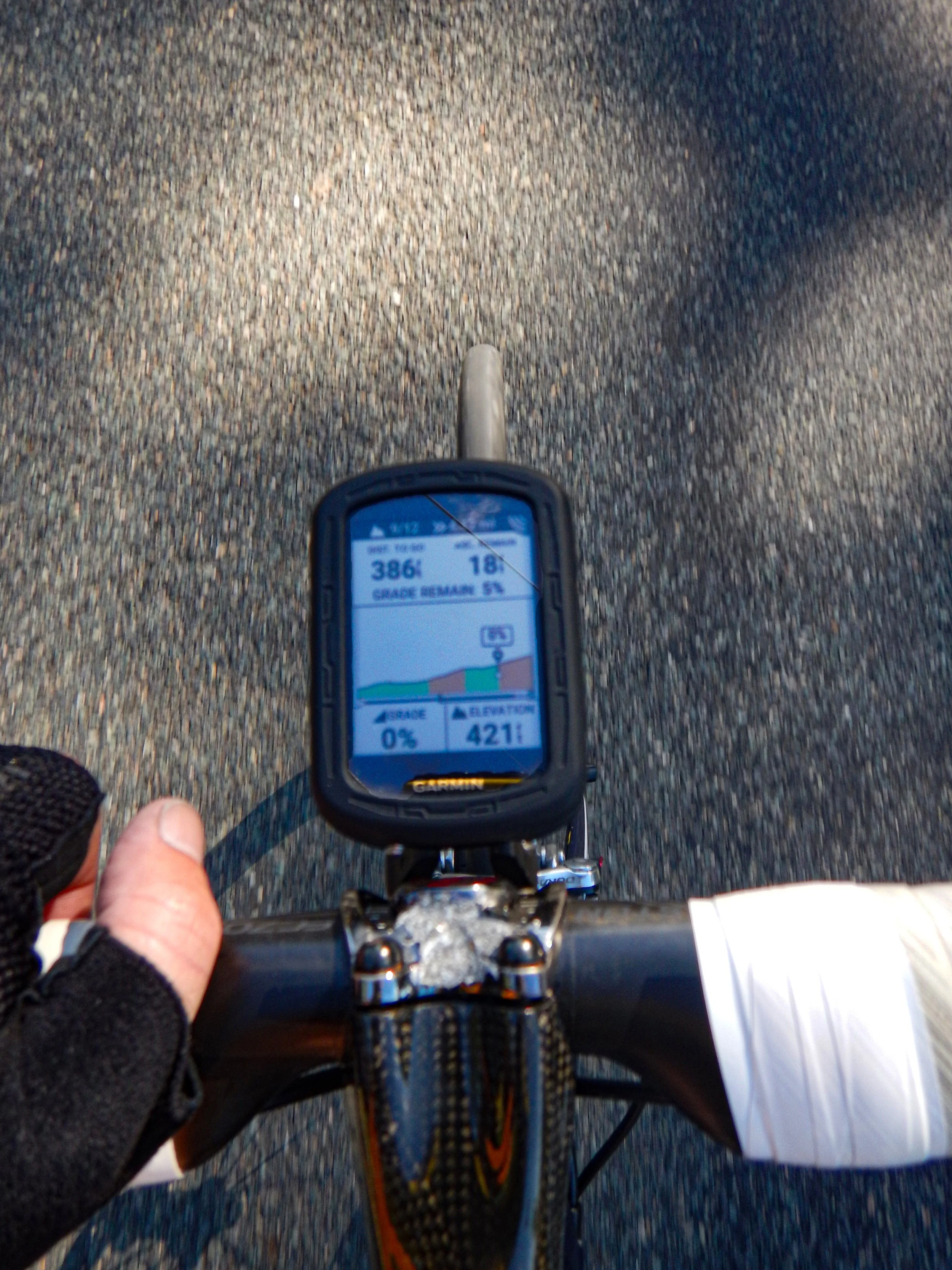 Garmin computer climb display showing 5% grade