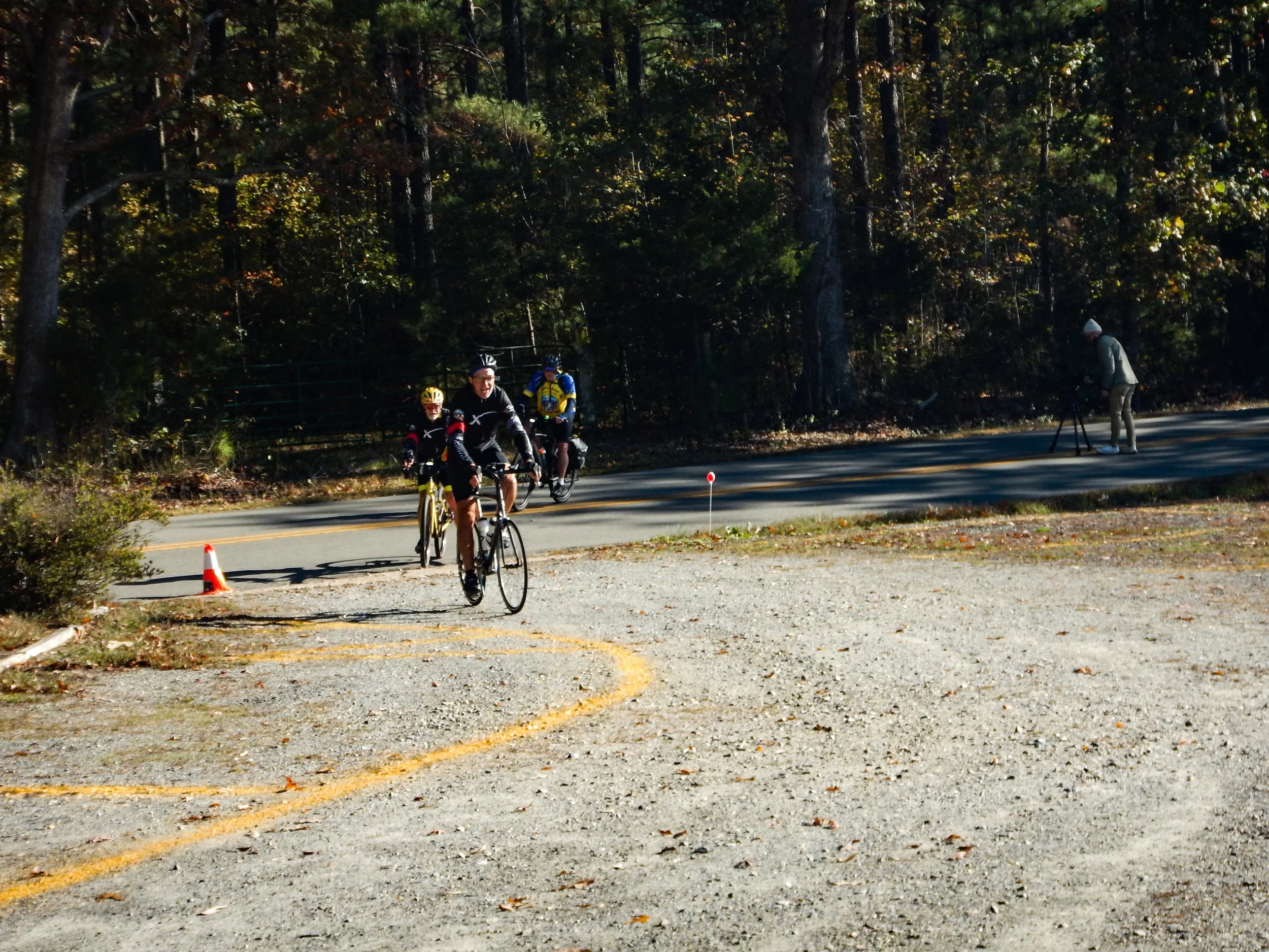 Riders arriving at morning rest stop