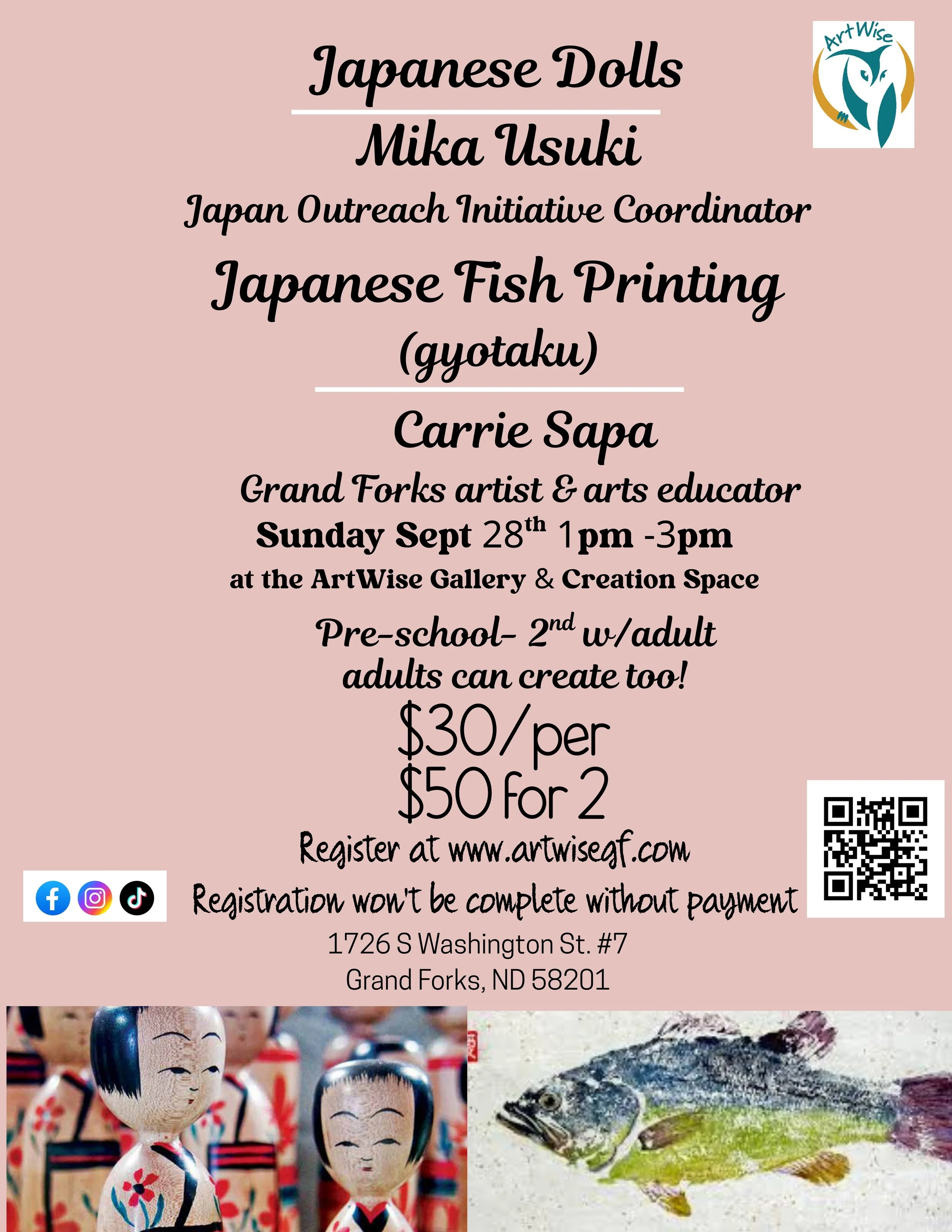 Japanese Dolls & Fish Printing