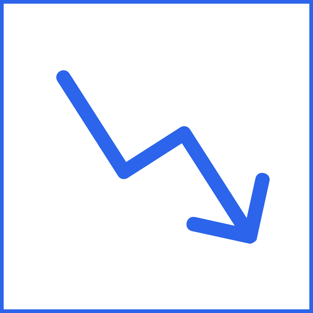 Blue downward arrow graph indicating decline or decrease.