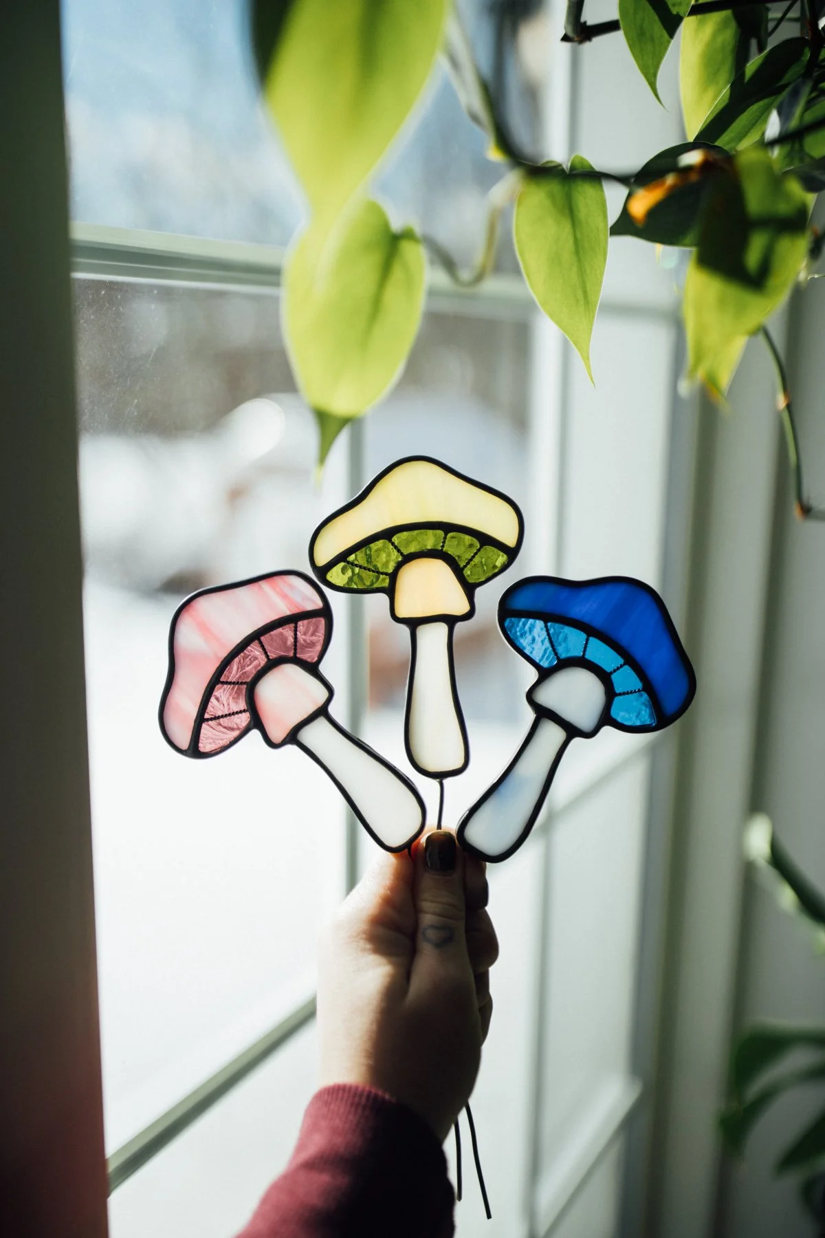 mushroom plant stake - multiple colors!
