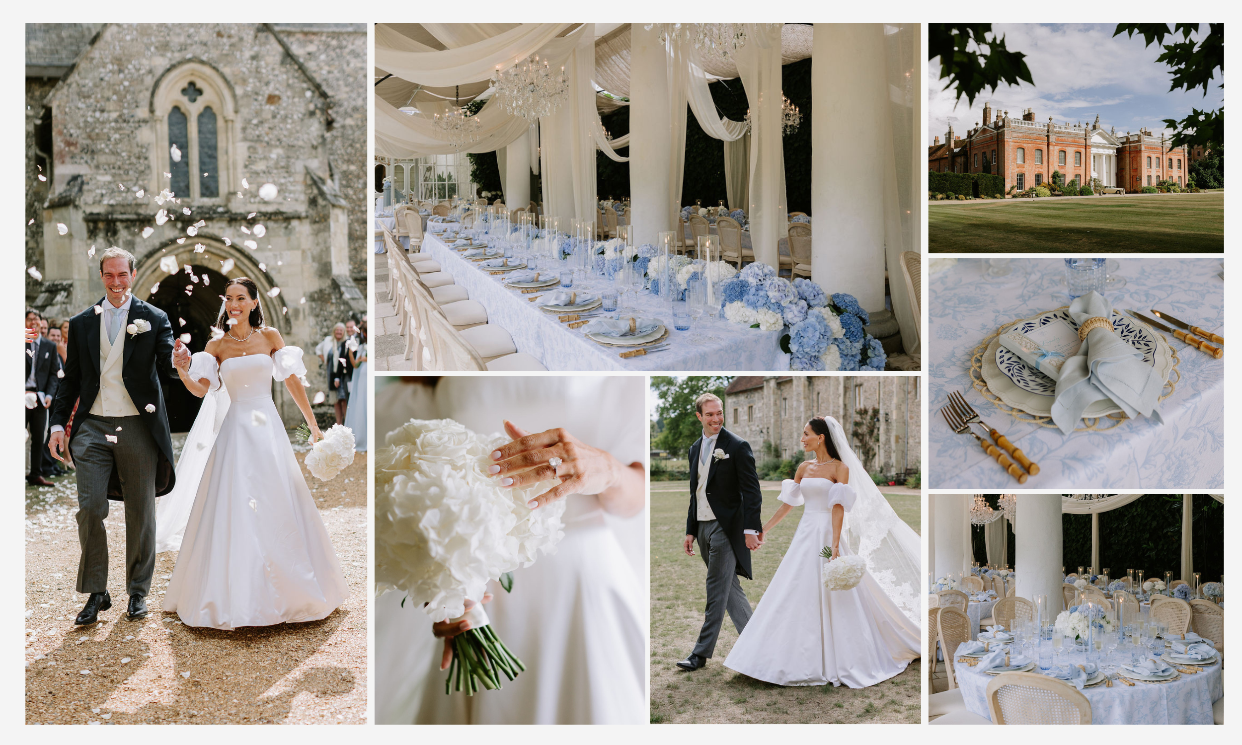 A Luxurious Blue &amp; White Hydrangea Wedding at Avington Park, Hampshire