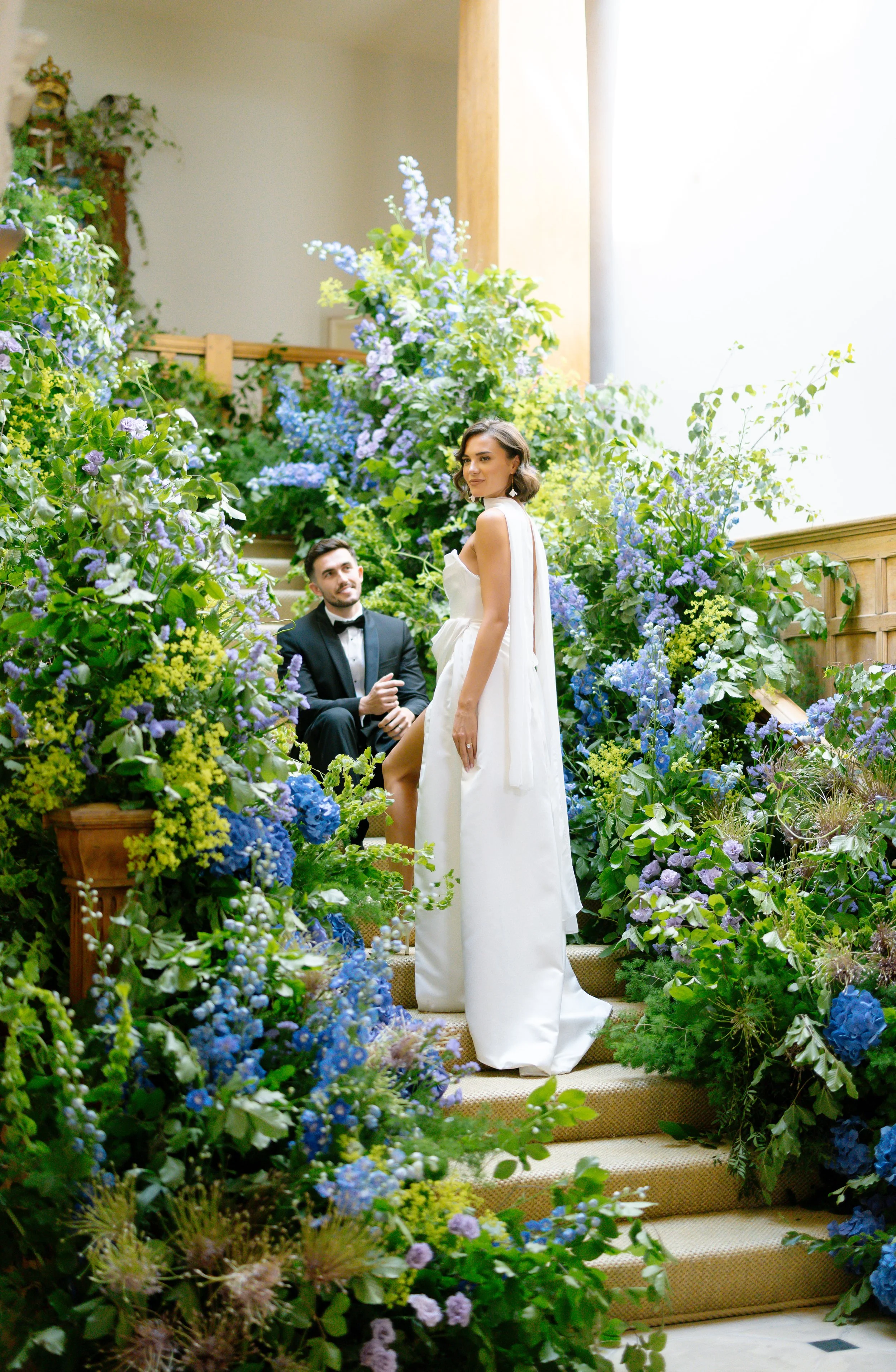 bride and groom with stair meadows at farleigh house bath