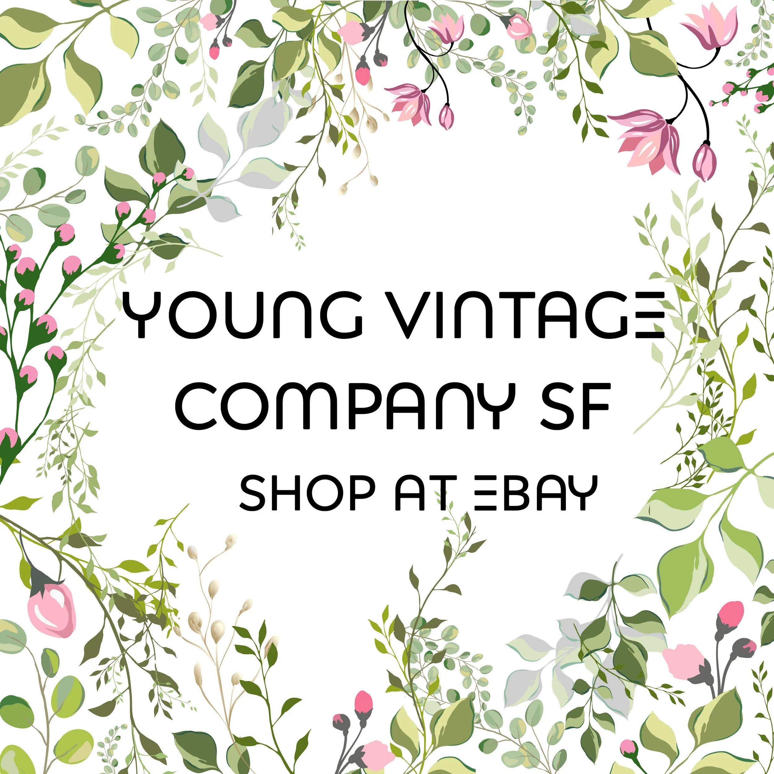 The image features a floral design with green and pink flowers and leaves around the border. The central part contains text that reads: 'Young Vintage Company'.