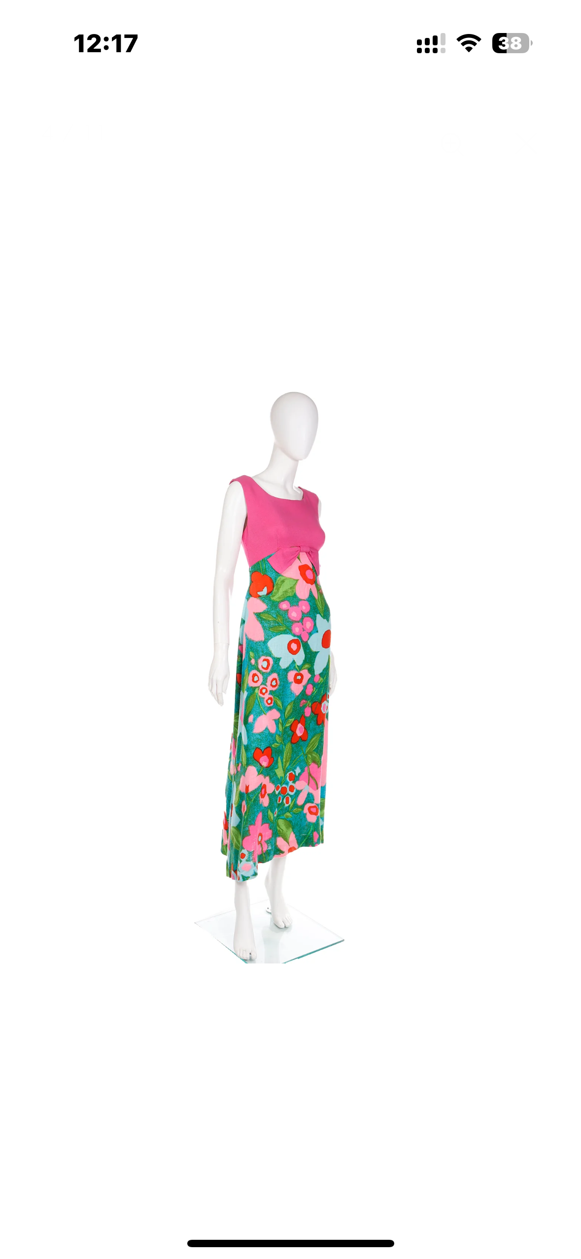 Vintage Bold Pink Green and Blue Floral Linen Empire Waist Maxi Dress