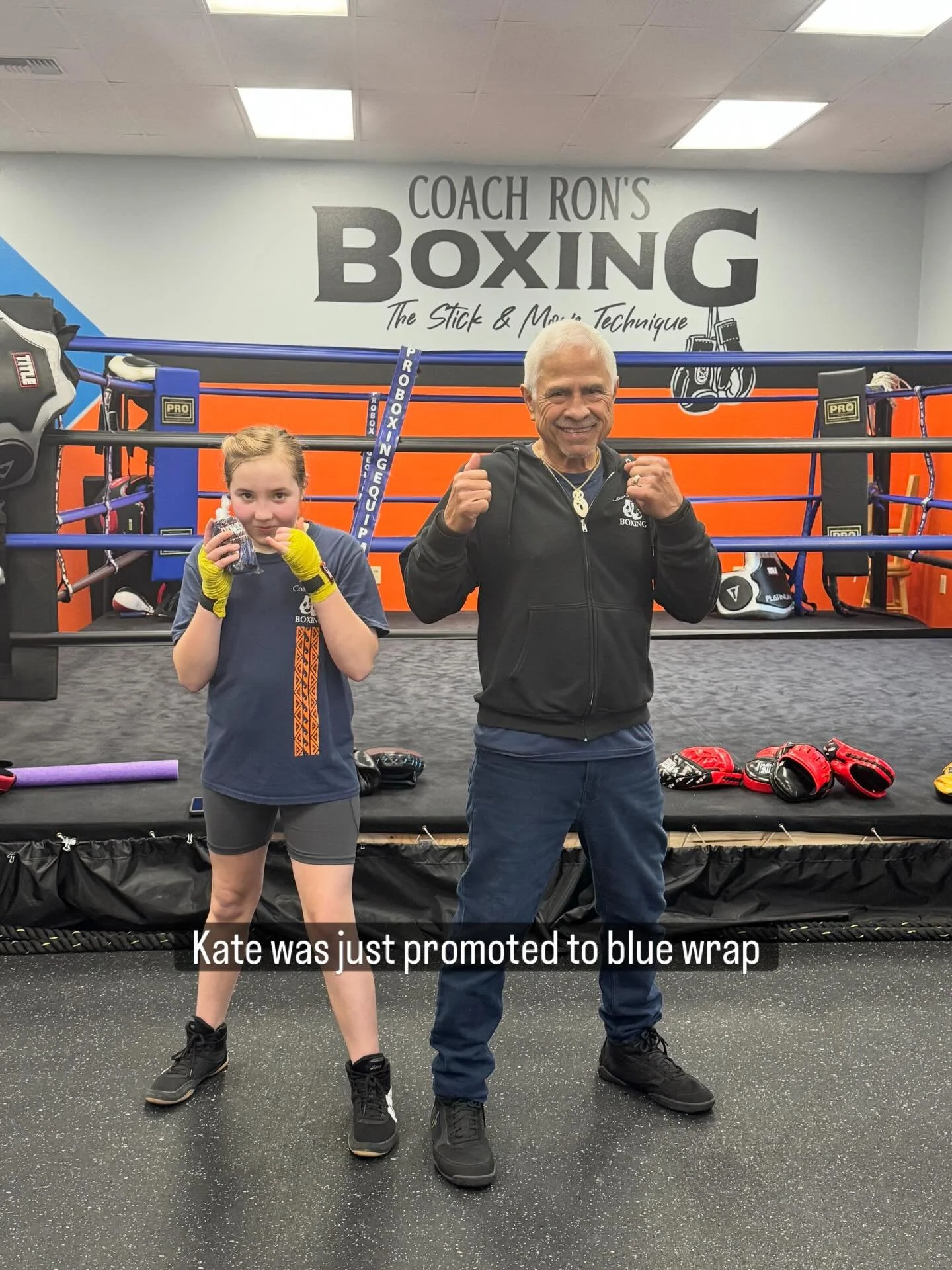 During last night&rsquo;s youth training session Katee was promoted to blue wraps. Congratulations Katee for putting in the time and hard work to attain your blue wraps.
Next task RED wraps.. Hands up, Elbows in,and Chin down.. We don&rsquo;t play bo