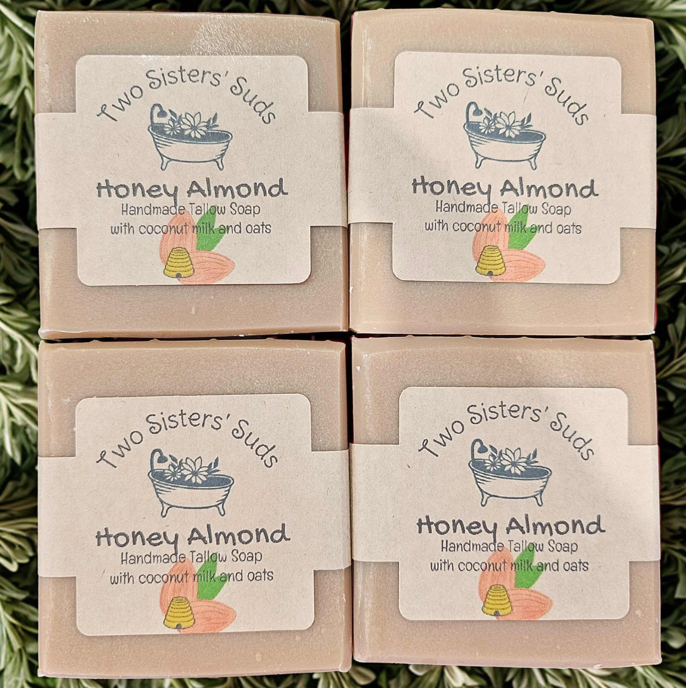 Honey Almond Handmade Tallow Soap with Coconut Milk and Oats