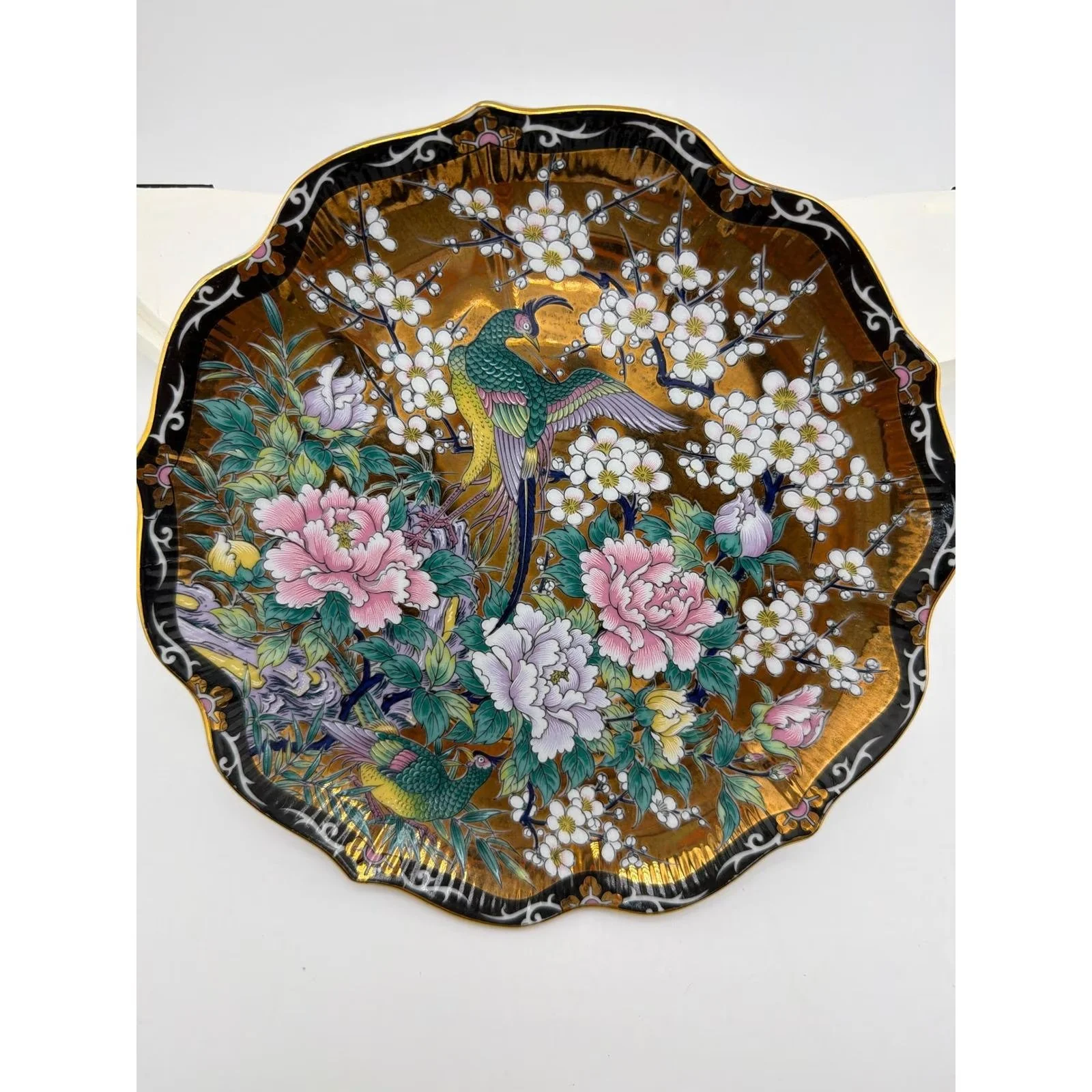 Vintage Toyo Japan Peacock Peony Gold Porcelain Plate 10 Inch — photo 1 of 4