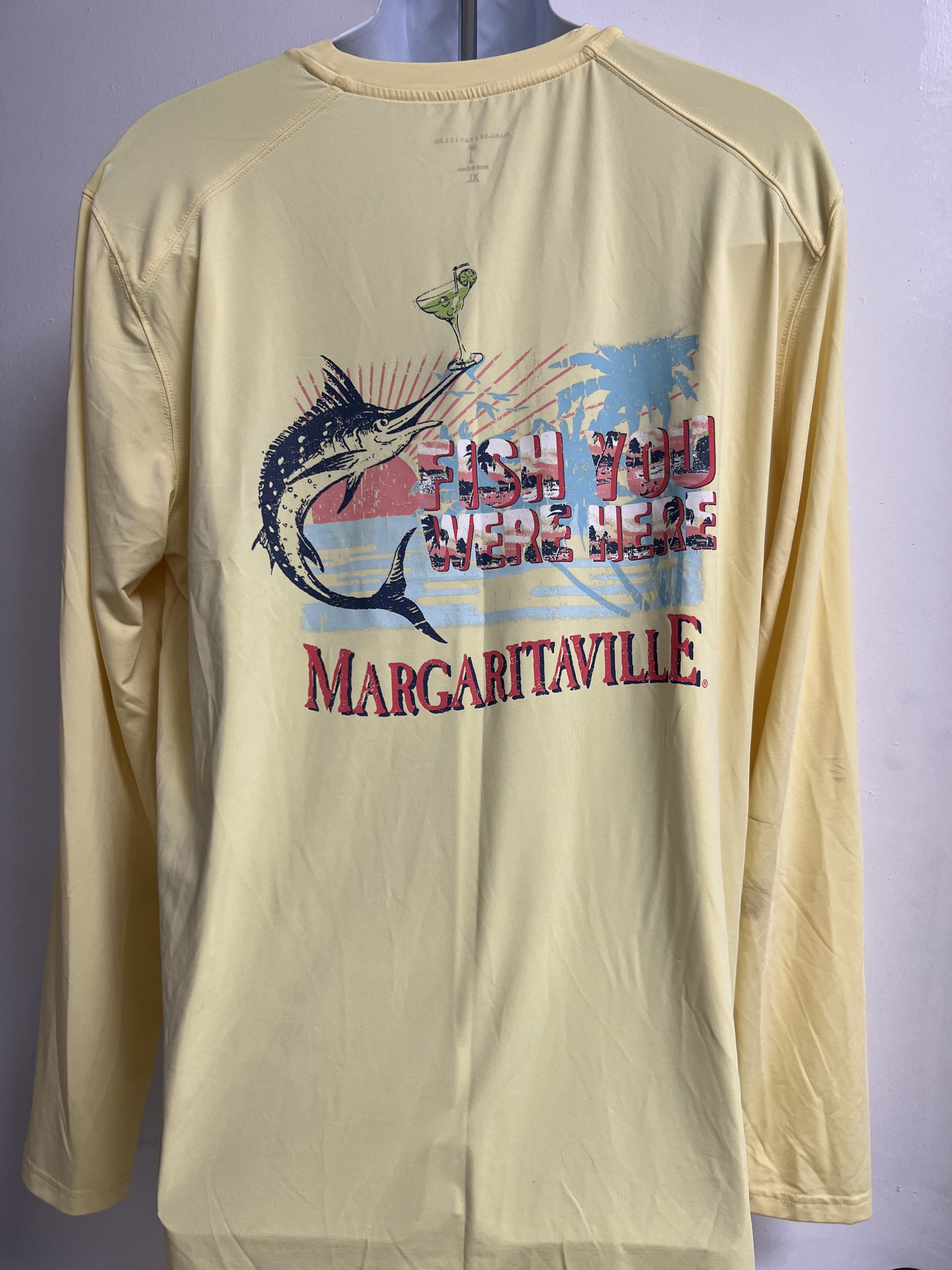 Margaritaville "Fish You Were Here" Marlin Extra Large Yellow Long Sleeve Performance Shirt