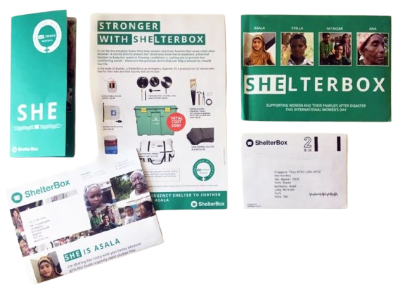 Direct Mail pack for International Women's Day ShelterBox campaign