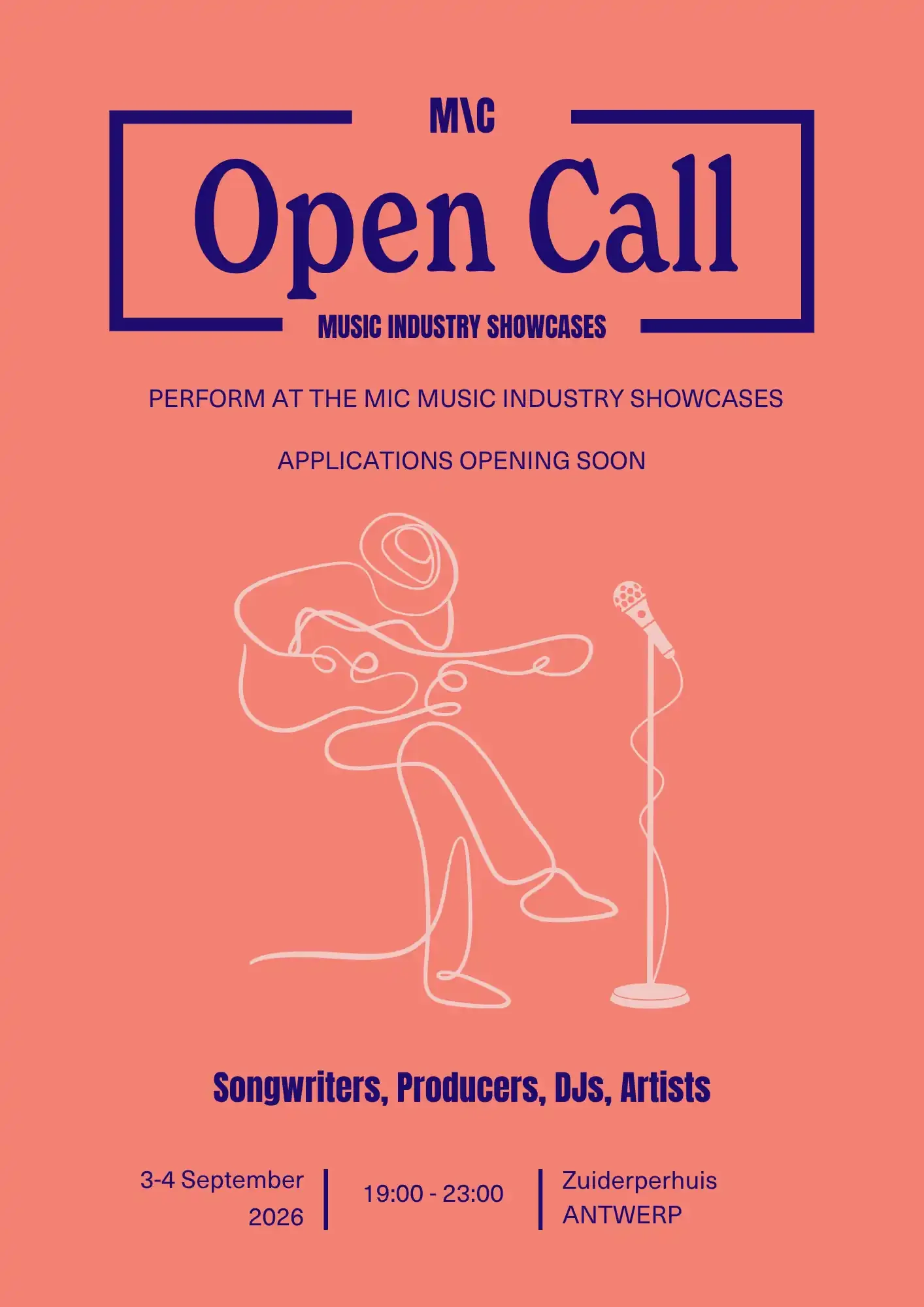 Open Call illustration for Music Industry Showcase with information regarding the opening of applications so artists can perform at the summit