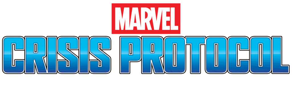 Marvel's Crisis Protocol logo with bold blue letters on a black background and a red rectangular section.
