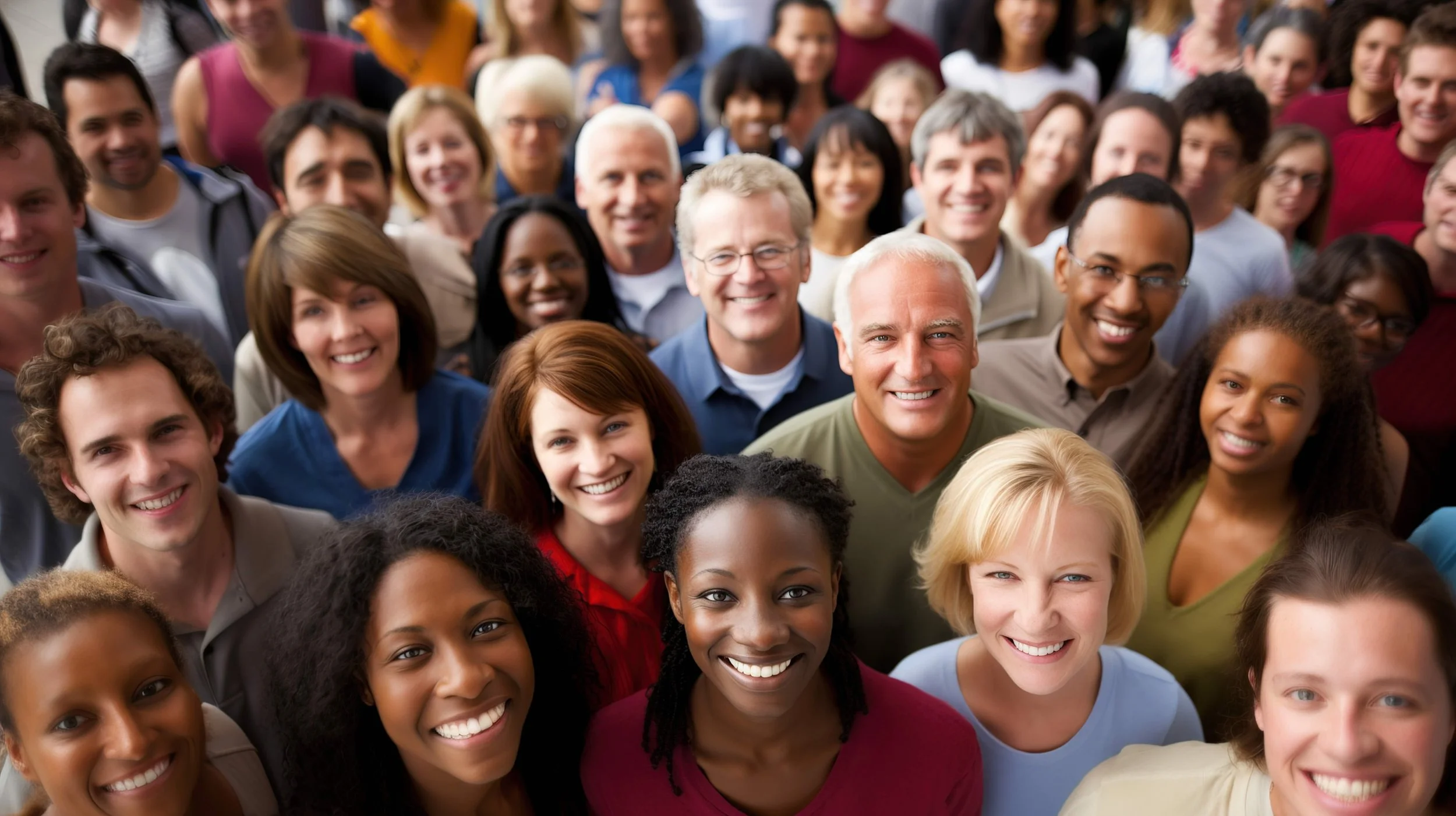 A diverse crowd of average people, symbolizing those who can benefit from Vivos sleep apnea treatment.