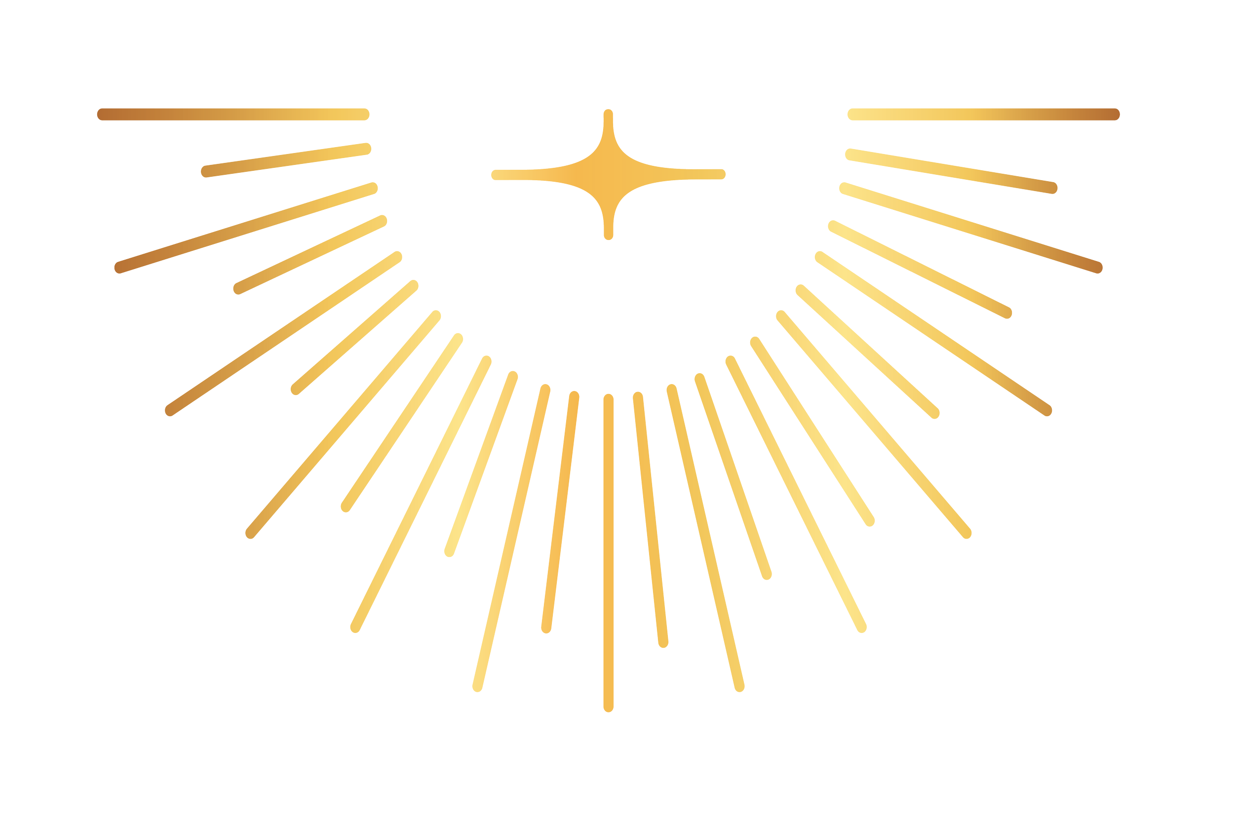Gold and brown radiating lines forming a stylized sunburst with a small star in the center, on a transparent background.