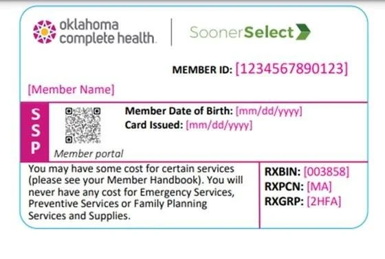 Example of an Oklahoma Complete Health SoonerSelect Medicaid member card
