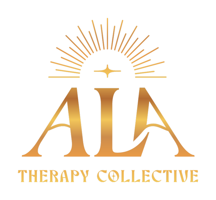 Ala Therapy Collective alternate logo in gold with sunburst and star above the wordmark.